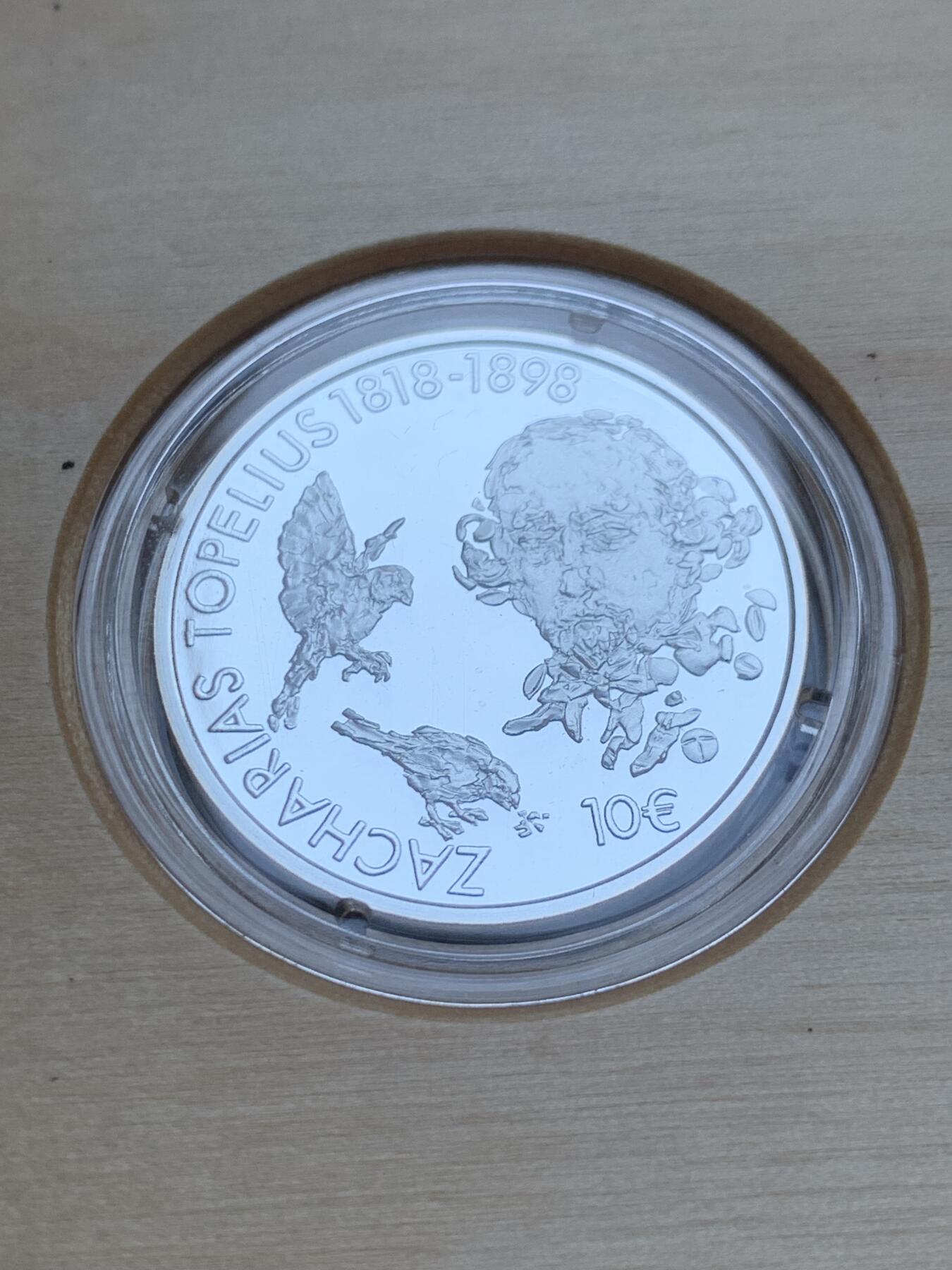 《竞宝斋》第296场- 周日，周一  2场连拍 （全场包邮） 2018年 芬兰 10欧元 撒西咪文化纪念 发行数量8000 银0.5 10克 原盒证