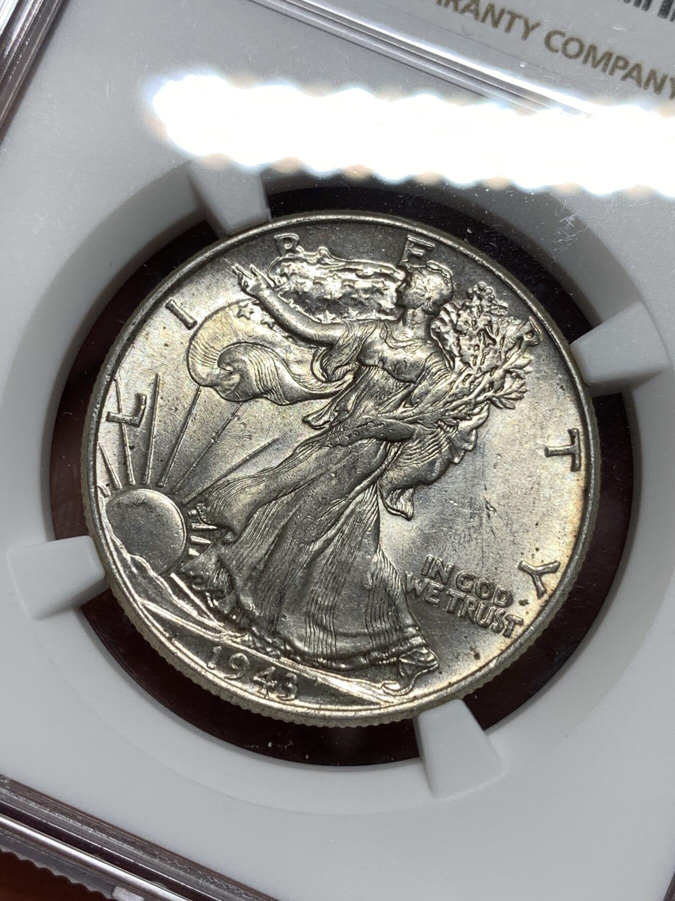 《竞宝斋》第296场- 周日，周一  2场连拍 （全场包邮） NGC MS64 美国1943行走女神半圆