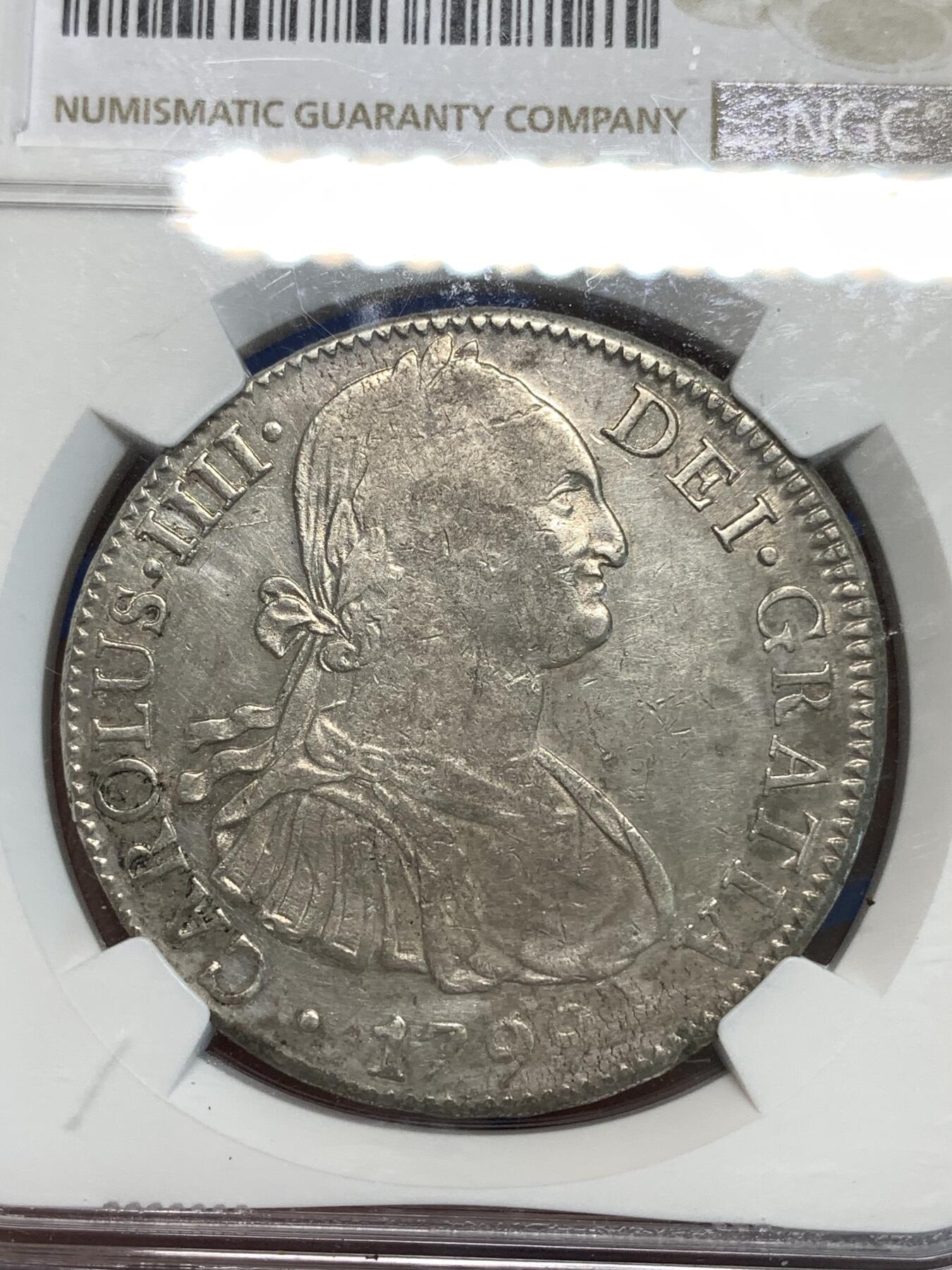 《竞宝斋》第296场- 周日，周一  2场连拍 （全场包邮） NGC AUD 1799年早期墨西哥卡四双柱 无戳好品