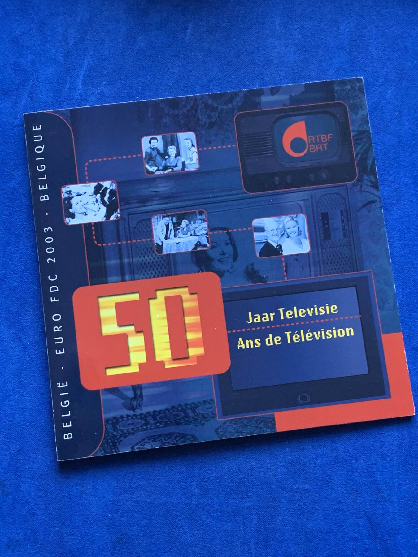《竞宝斋》第296场- 周日，周一  2场连拍 （全场包邮） 比利时2003年电视50周年2欧元套币 带一枚章