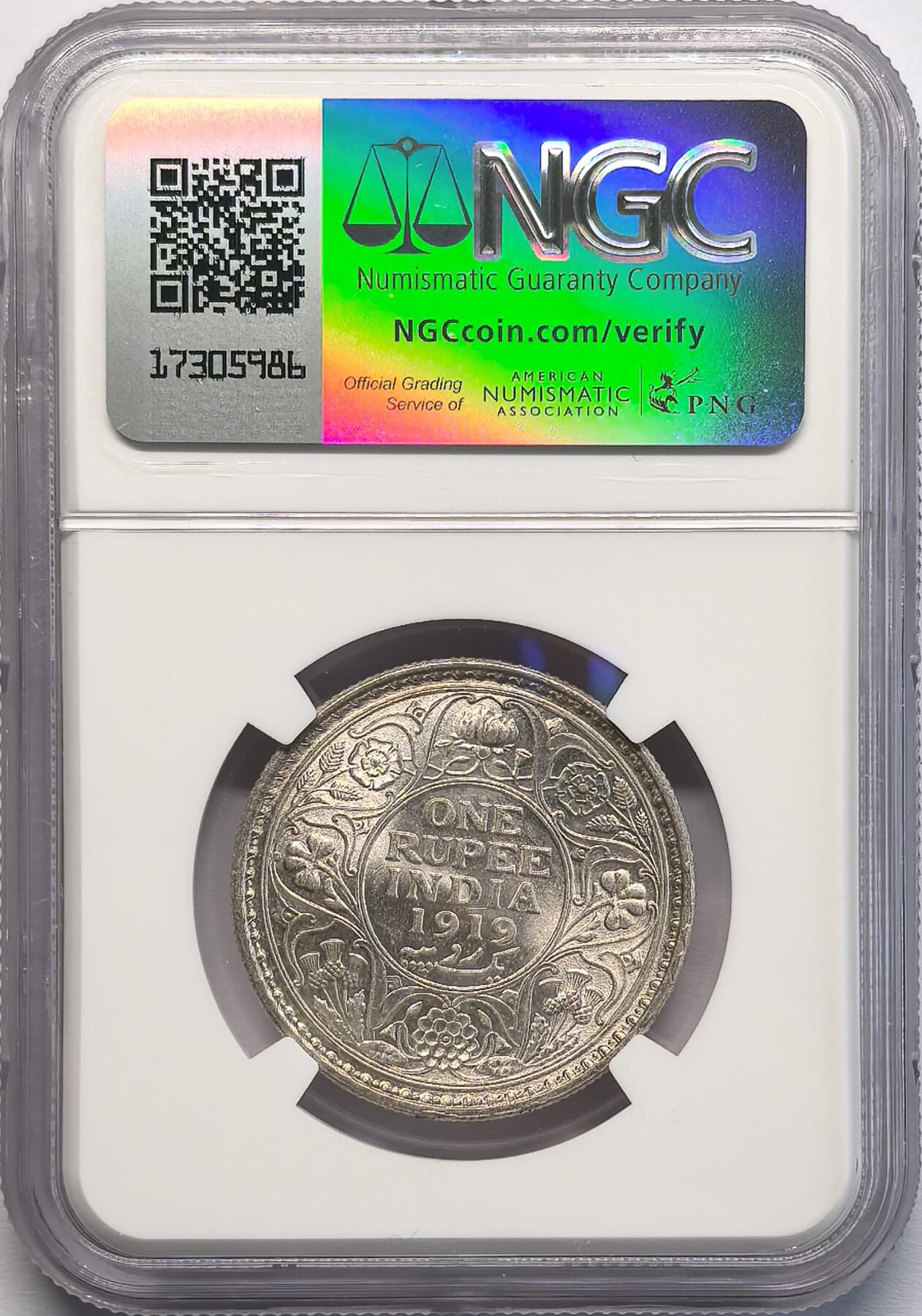 凡希社世界钱币微拍第二百八十期 1919C英属印度乔五卢比银币NGC-MS63