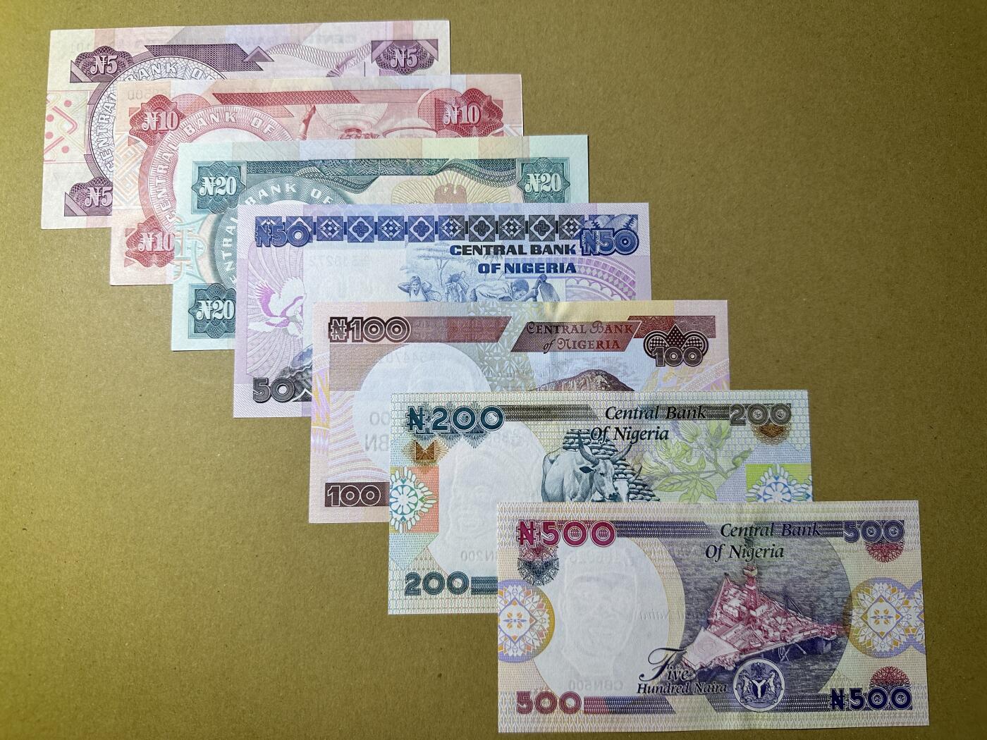 《张总收藏》162期-周六外币百拍精品场 尼日利亚5-500奈拉7张 UNC 1984-1991年大全套