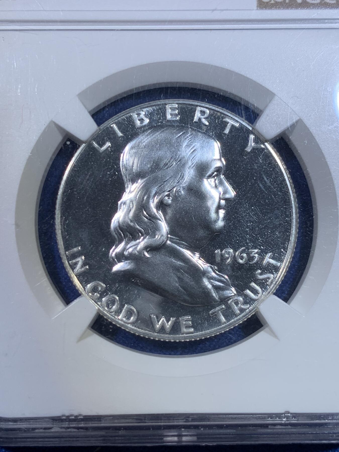 《竞宝斋》第296场- 周日，周一  2场连拍 （全场包邮） NGC PF67 美国1963富兰克林精制半圆