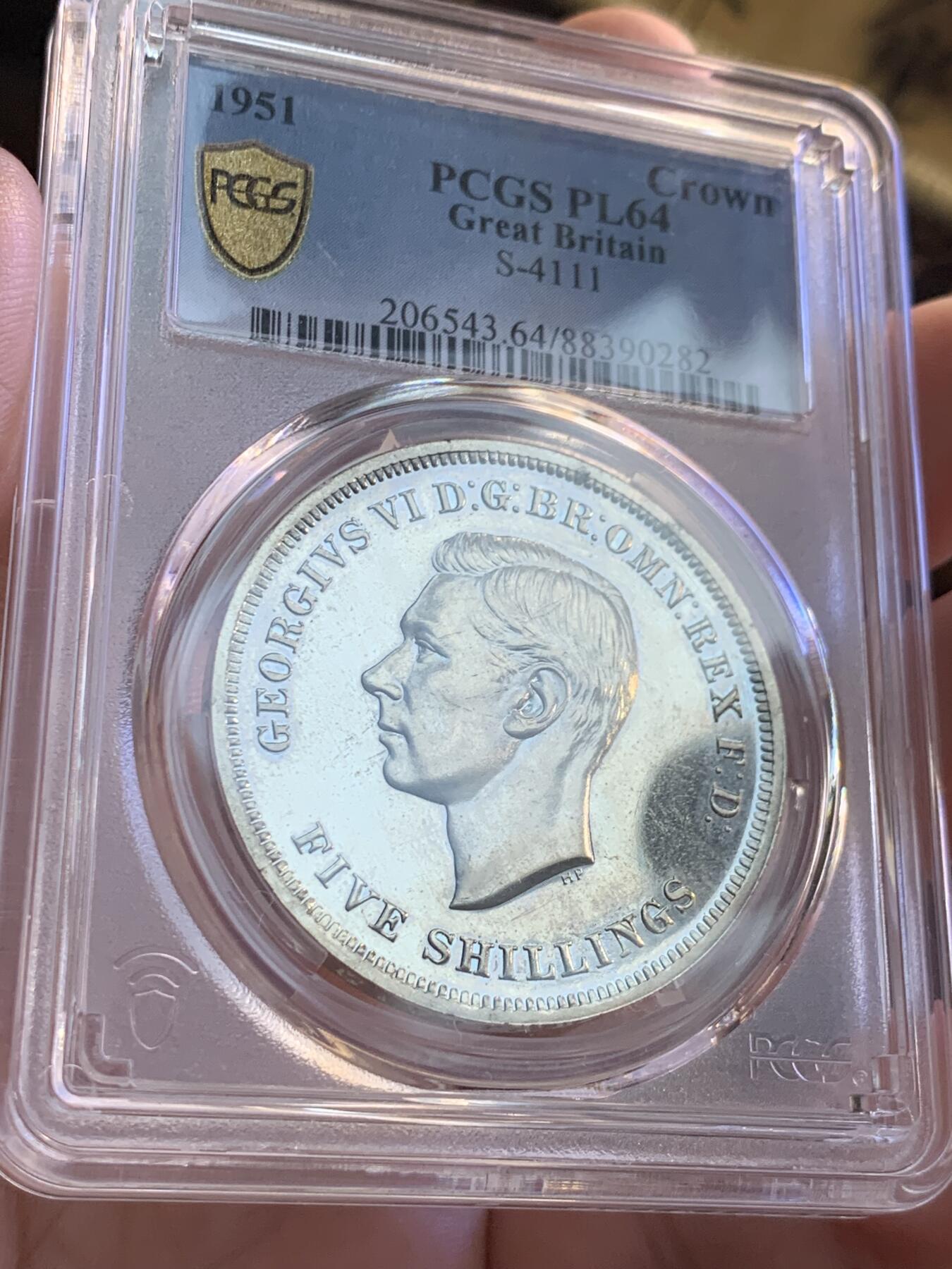 《竞宝斋》第296场- 周日，周一  2场连拍 （全场包邮） NGC PL64 英国1951年乔治六世克朗 最后的镍马剑