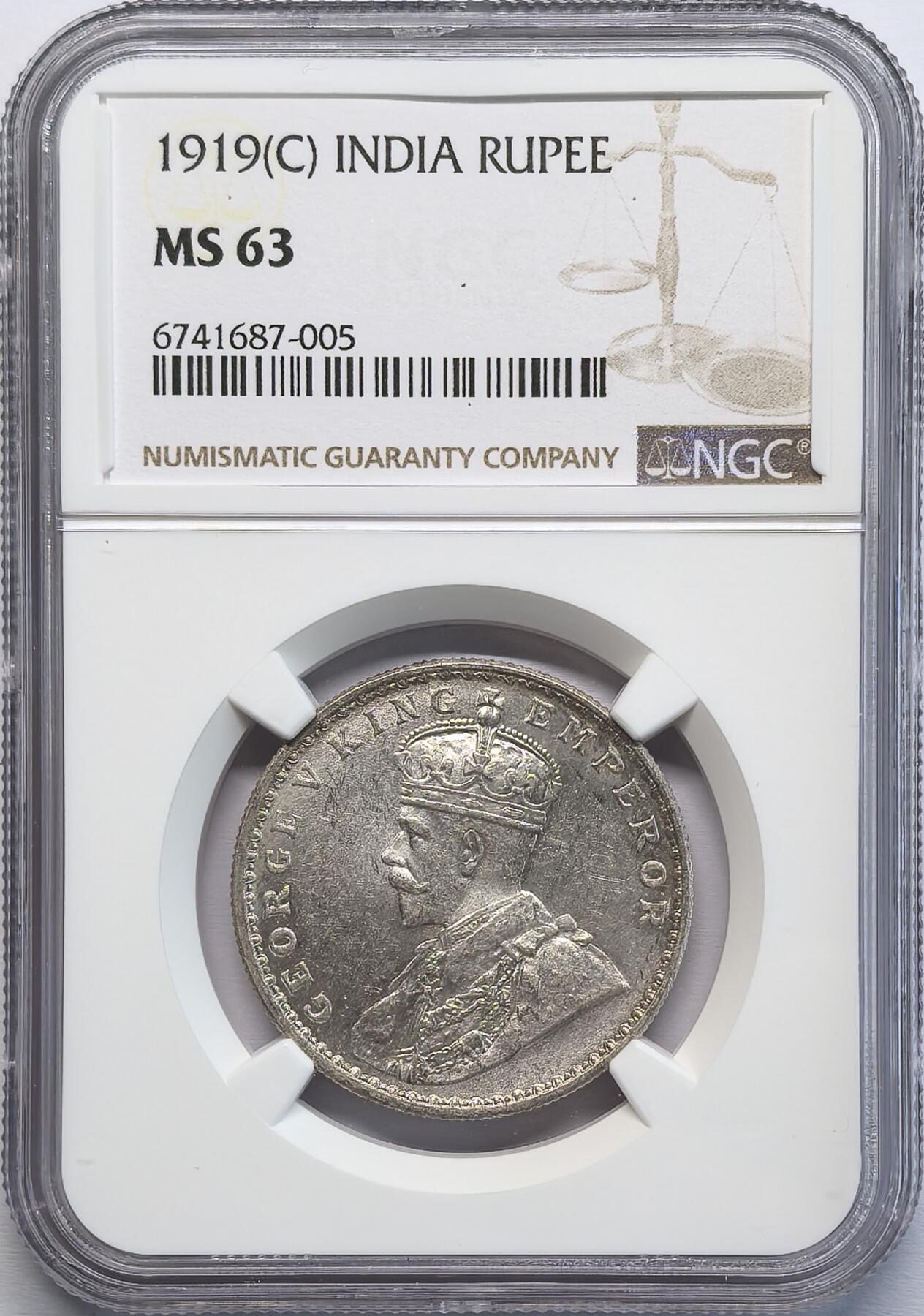 凡希社世界钱币微拍第二百八十期 1919C英属印度乔五卢比银币NGC-MS63