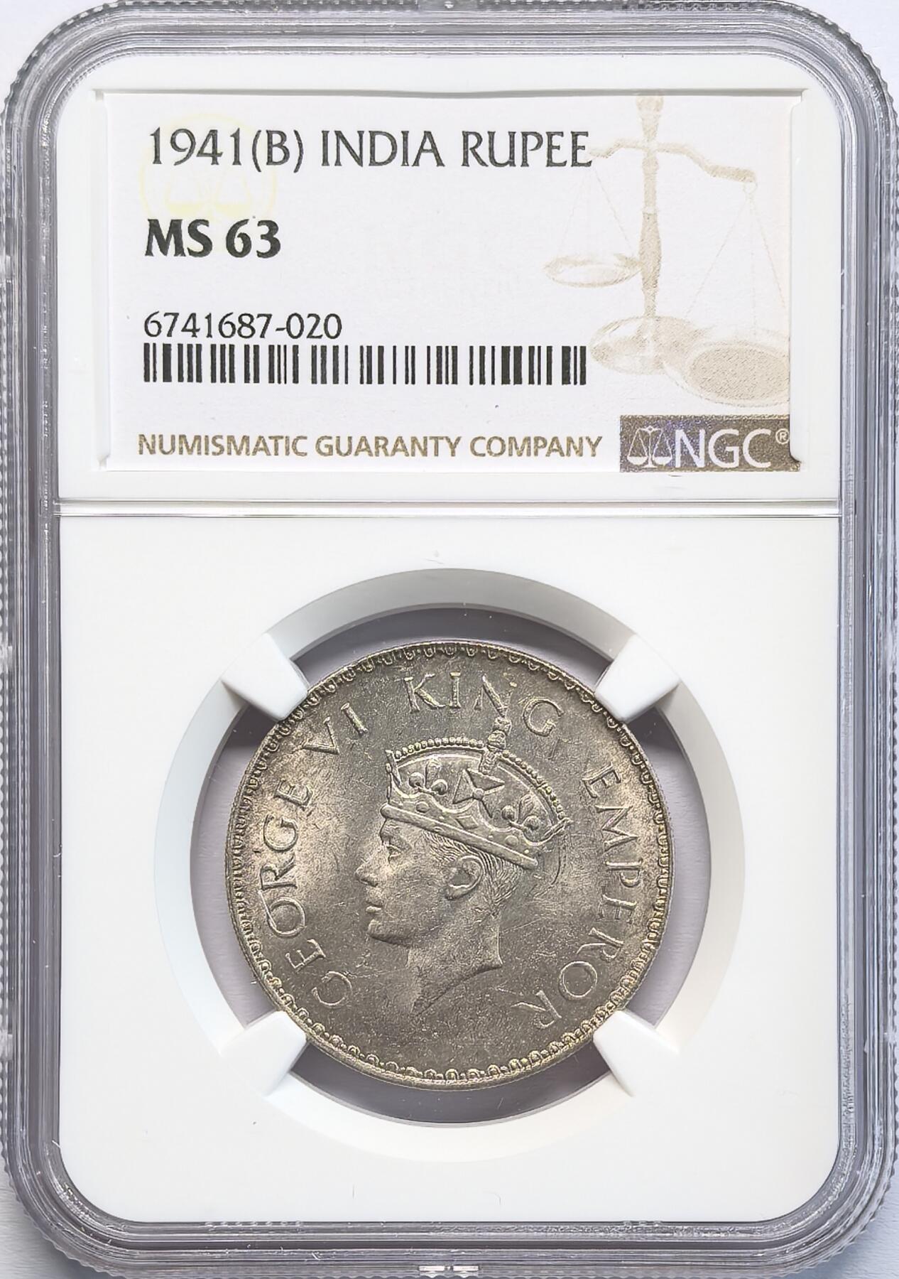 凡希社世界钱币微拍第二百八十期 1941B英属印度乔六卢比银币NGC-MS63