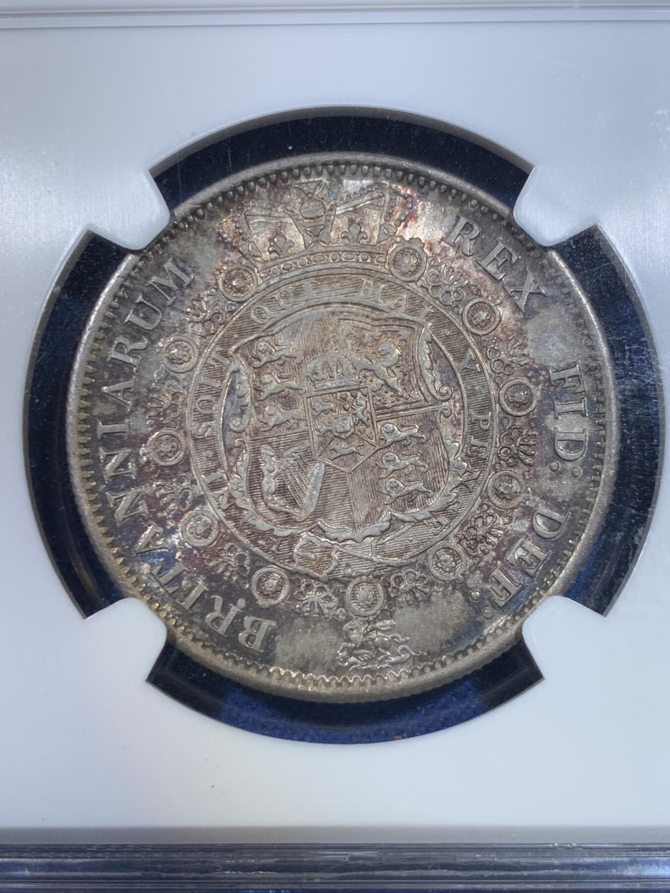 《竞宝斋》第296场- 周日，周一  2场连拍 （全场包邮） NGC MS64 英国 1817年 半克朗 乔治三世 银币 原味包浆