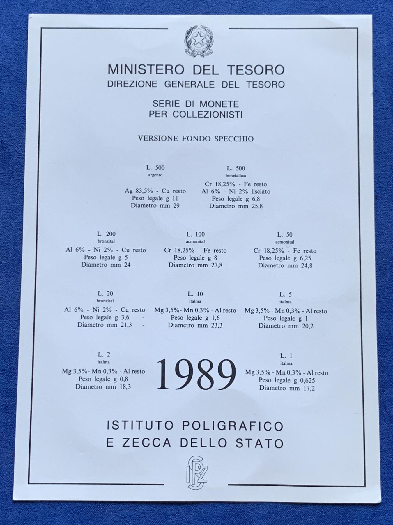 《竞宝斋》第296场- 周日，周一  2场连拍 （全场包邮） 意大利 1989年精制币套装 含2枚银币 细节见图