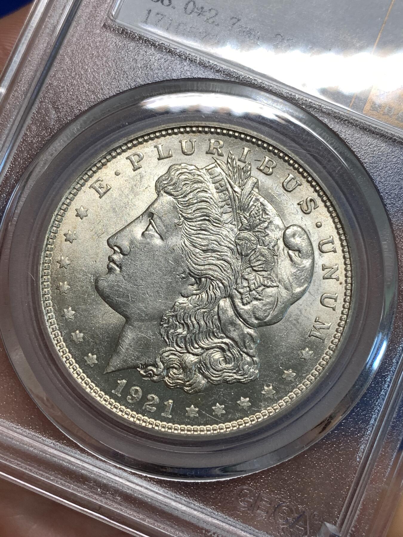 《竞宝斋》第296场- 周日，周一  2场连拍 （全场包邮） 公博 MS65 高分 1921年美国摩根银币 转光漂亮 底板不错