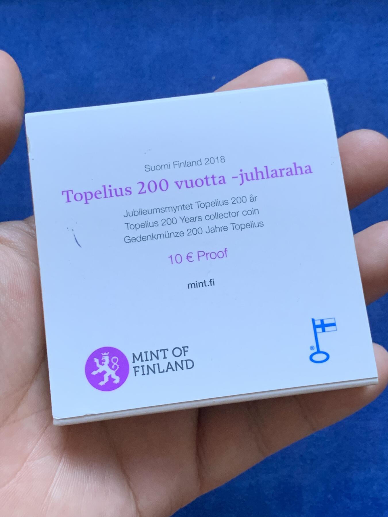 《竞宝斋》第296场- 周日，周一  2场连拍 （全场包邮） 2018年 芬兰 10欧元 撒西咪文化纪念 发行数量8000 银0.5 10克 原盒证