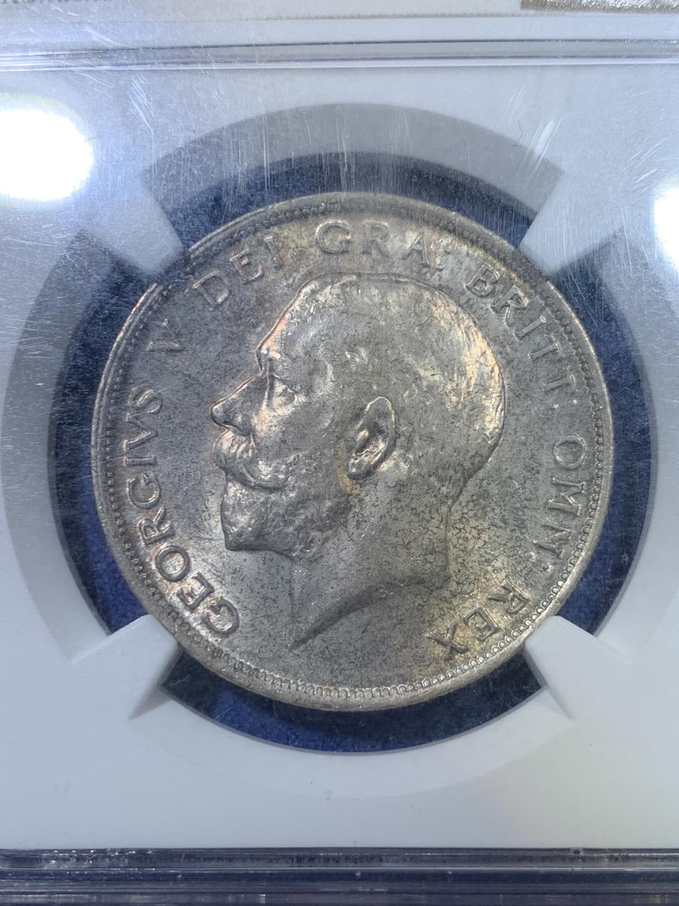 《竞宝斋》第296场- 周日，周一  2场连拍 （全场包邮） NGC MS63 英国1915乔治五世半克朗 原味老包浆 味道很好