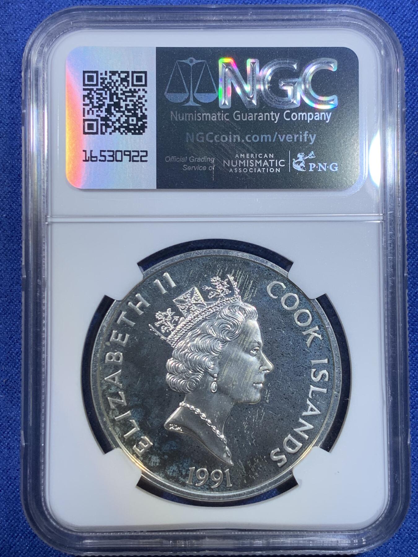 《竞宝斋》第296场- 周日，周一  2场连拍 （全场包邮） NGC PF65UC 库克群岛1991年发现美洲500周边系列弗朗西斯科·皮萨罗50美元精制纪念大银币