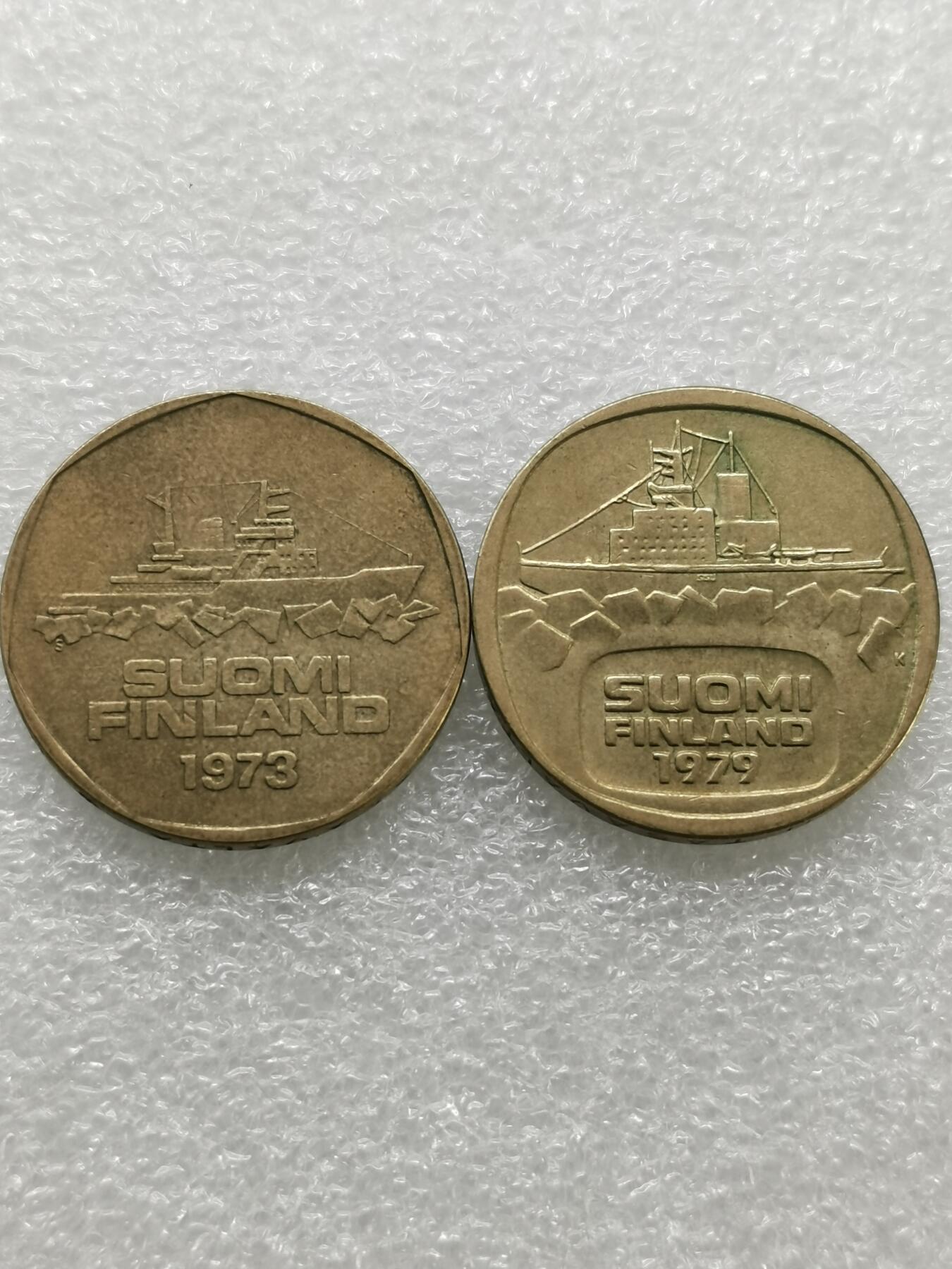 四叶草钱币 第3场 散币 小银币 芬兰1973、1979年破冰船5马克2个版本