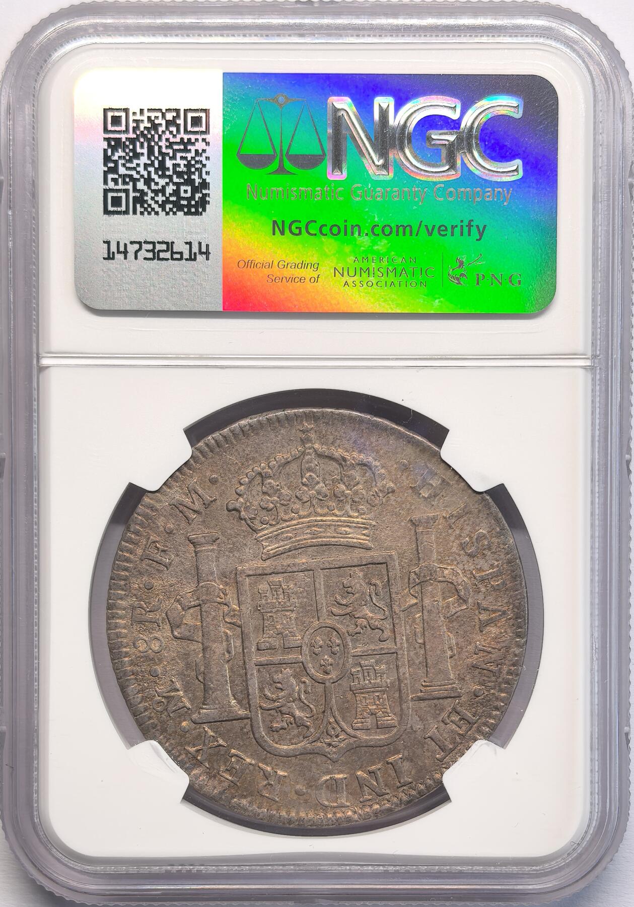 凡希社世界钱币微拍第二百八十期 1798MO墨西哥卡四双柱8R NGC-VF35