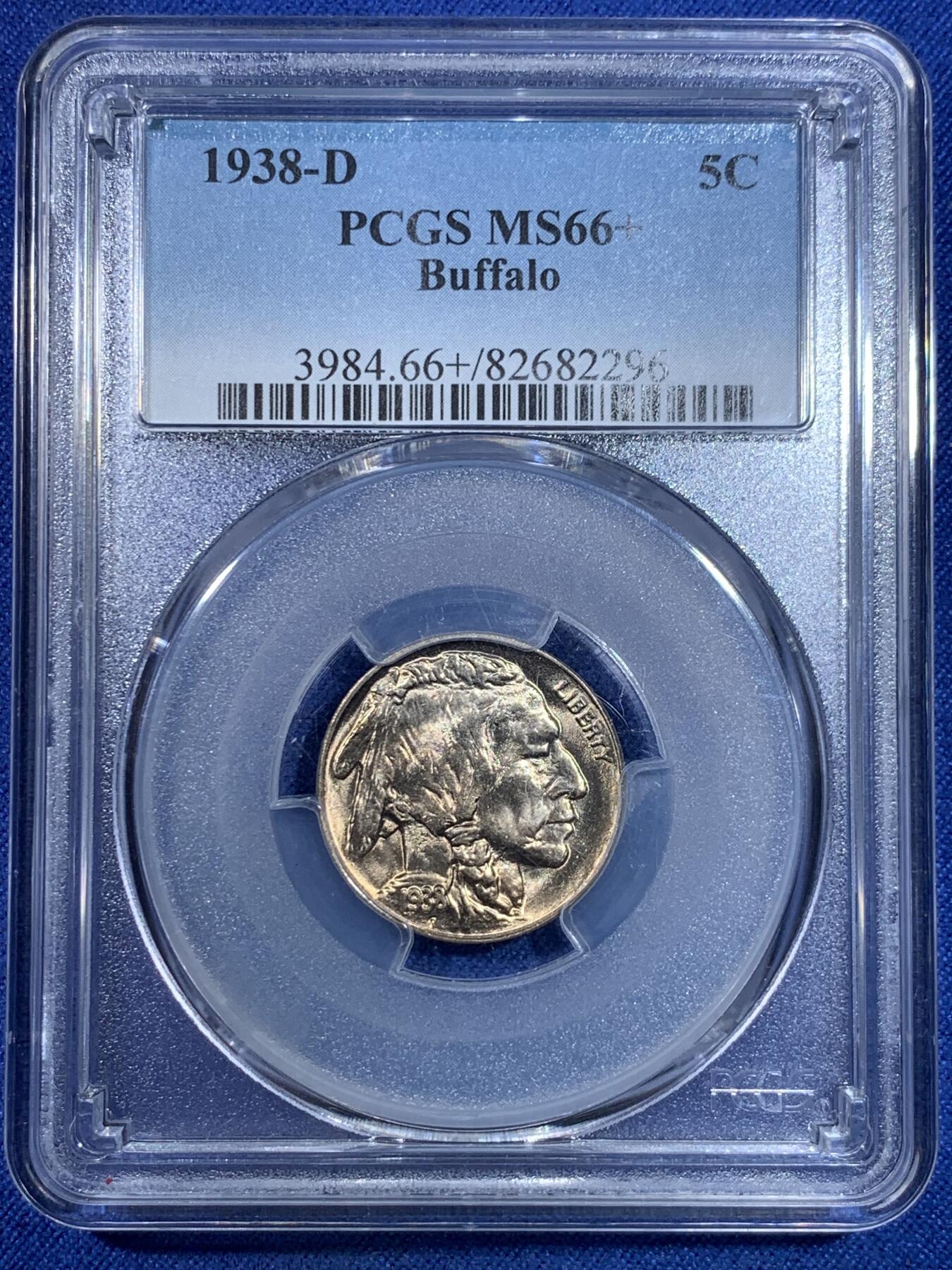 《竞宝斋》第296场- 周日，周一  2场连拍 （全场包邮） PCGS MS66+ 美国 1938年 水牛币 5美分 经典设计 高分 66分以上很少见