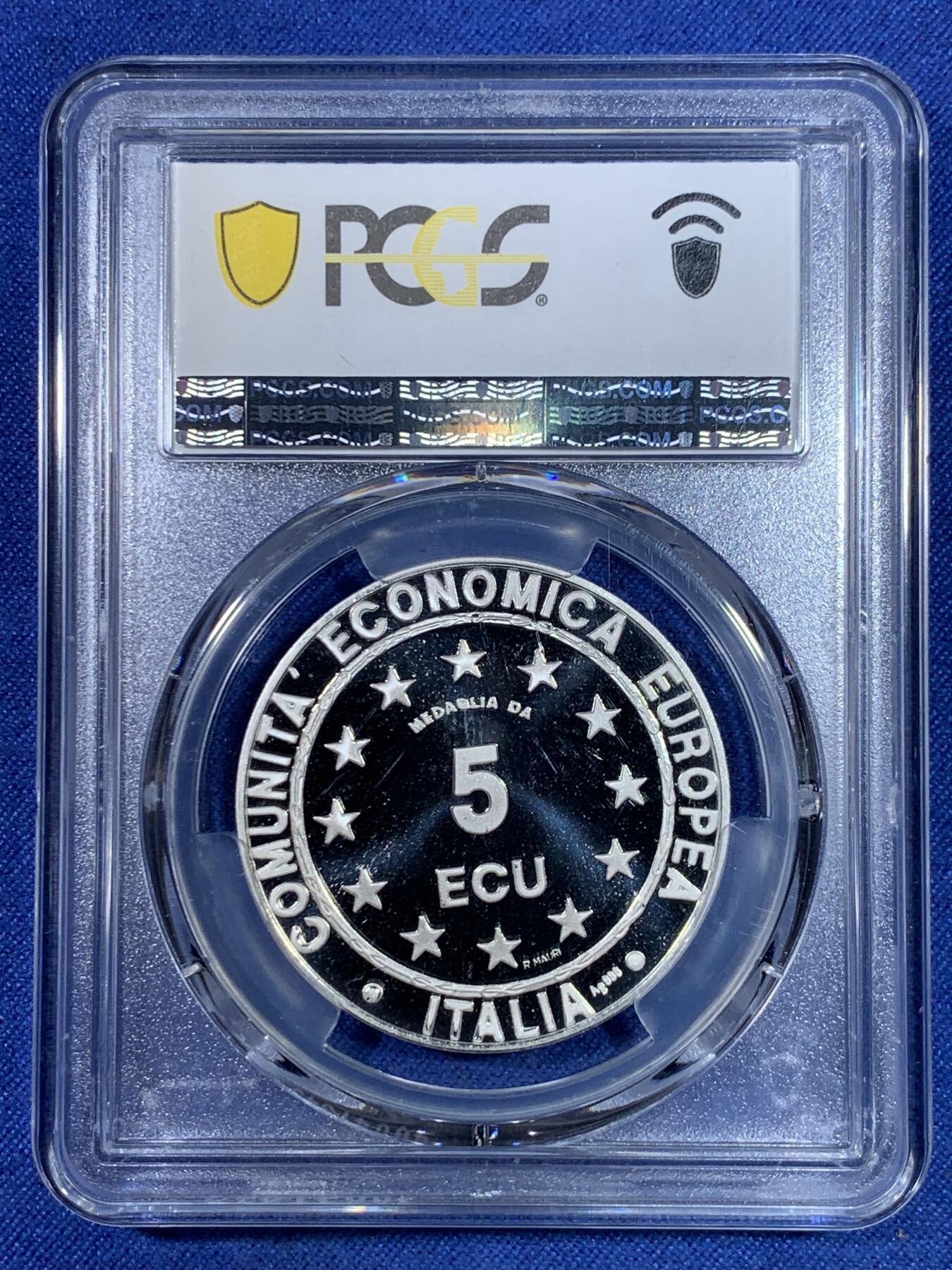 《竞宝斋》第296场- 周日，周一  2场连拍 （全场包邮） PCGS PR69DCAM 唯一冠军分 意大利1993欧罗巴女神骑牛5埃居大银币，克劳斯珍稀币。少见品种，裸币市价500左右，此枚pc冠军分，殊为难得