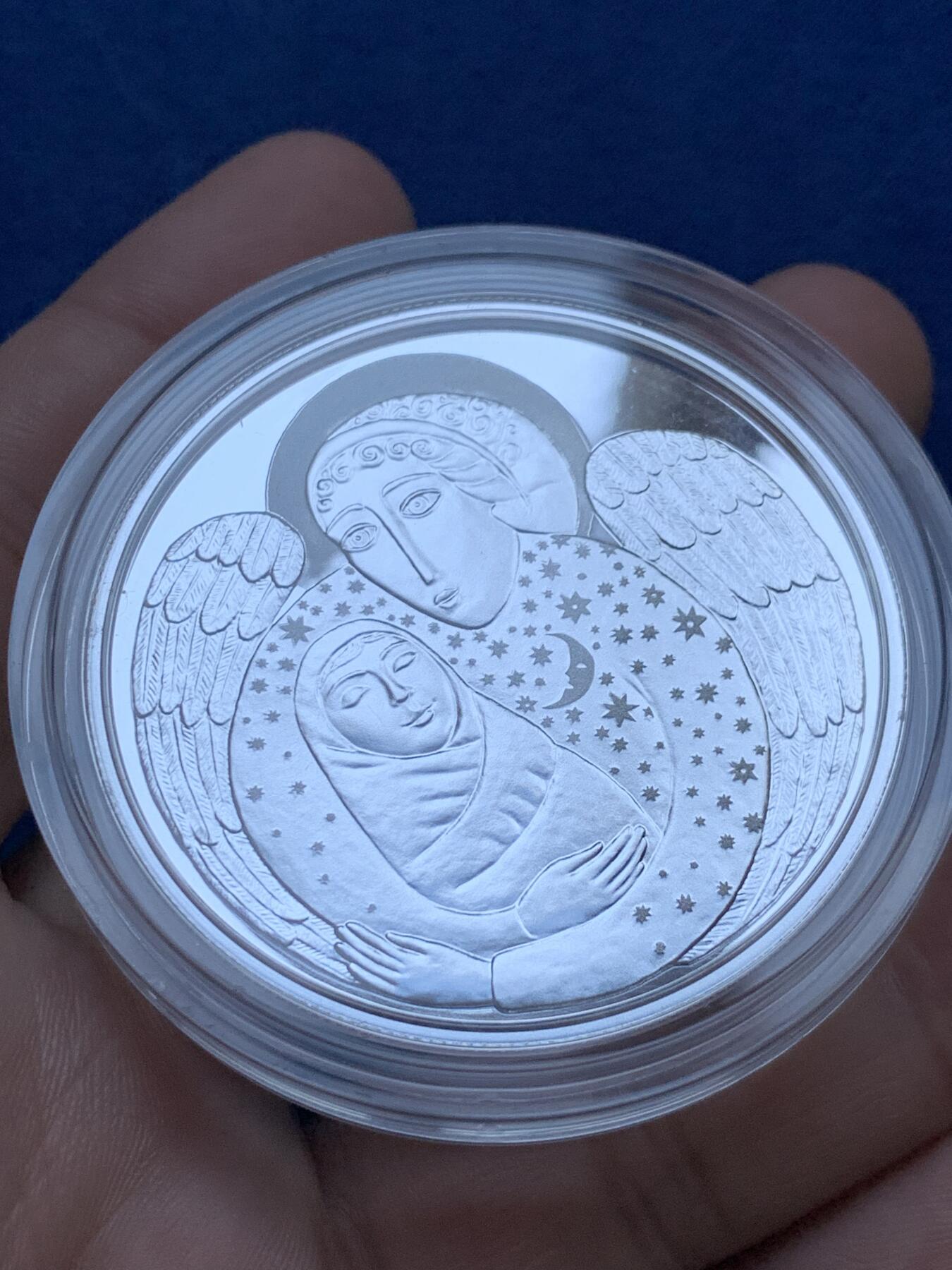 《竞宝斋》第296场- 周日，周一  2场连拍 （全场包邮） 白俄罗斯2019年“天使与婴儿宝宝”20卢布精制银币（发行量精稀仅1599枚，与第14届星光璀璨“硬币之星”大赛获奖币之年度金币同款，裸币1000+）带证 33.62g 925银 50mm