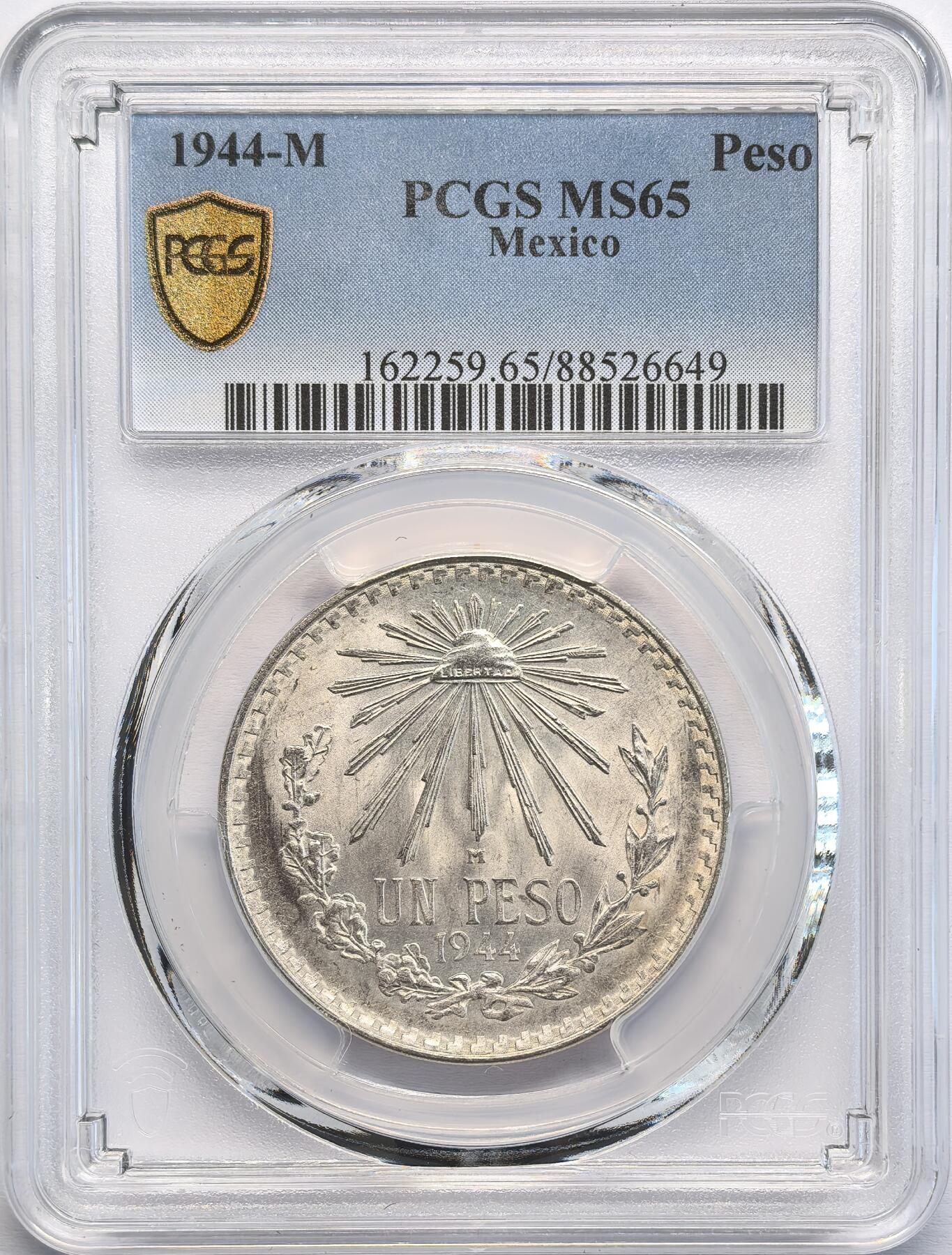 凡希社世界钱币微拍第二百八十期 1944M墨西哥射线自由帽银比索PCGS-MS65