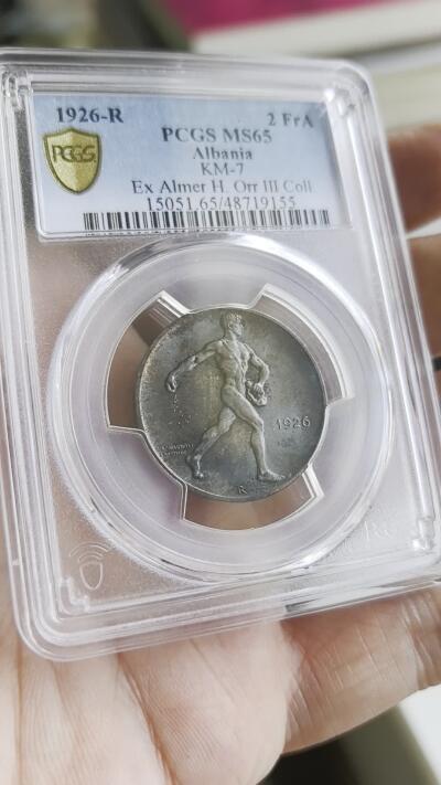 凡希社世界钱币微拍第二百八十期 荐！1926R阿尔巴尼亚播种2法郎PCGS-MS65，名家旧藏，侧光下呈现金色与孔雀蓝光泽，包浆美不胜收，名不虚传的藏家品质！