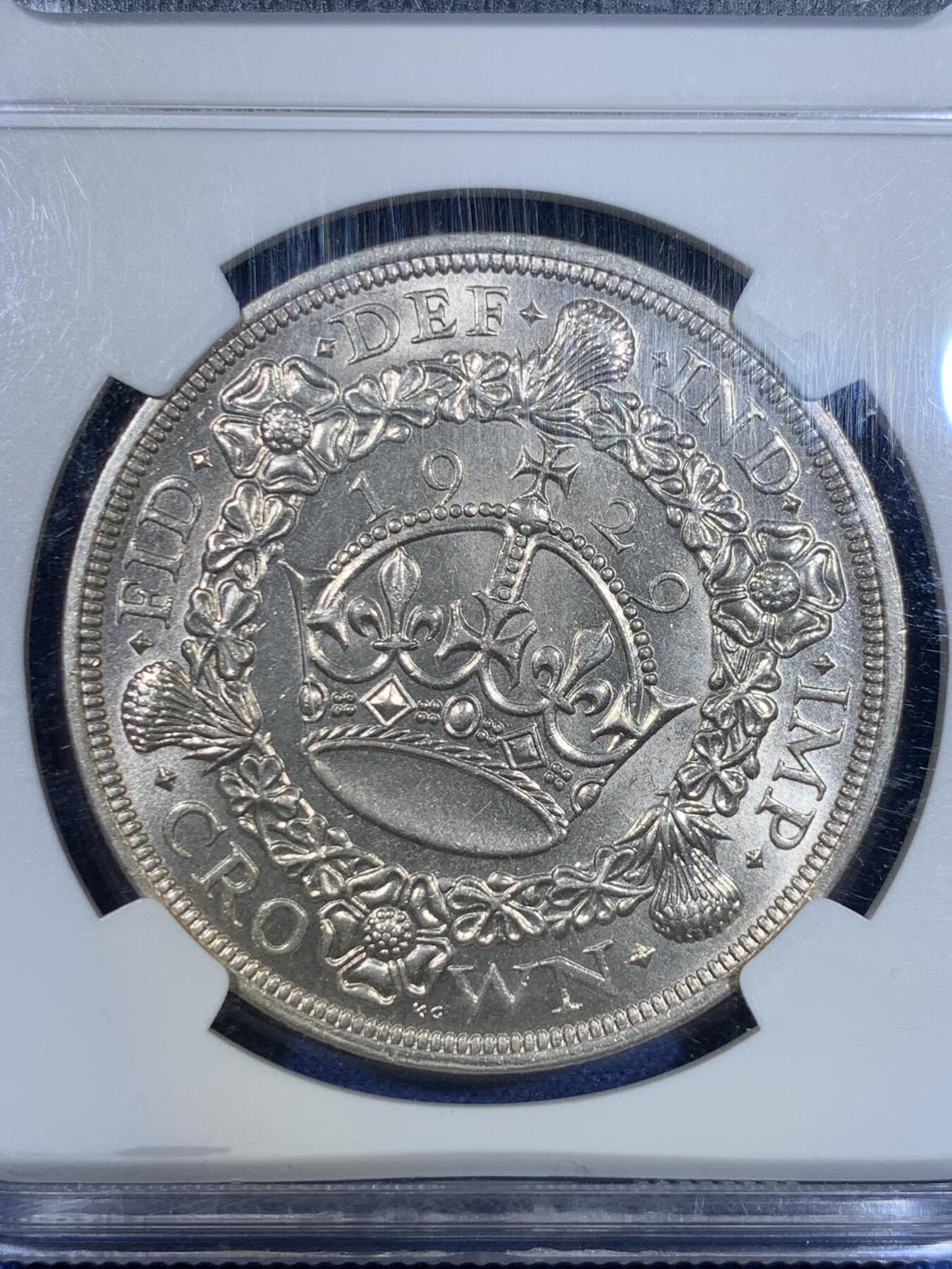 《竞宝斋》第296场- 周日，周一  2场连拍 （全场包邮） NGC MS63 英国 1929年乔治五世花冠1克朗银币 发行4千多枚