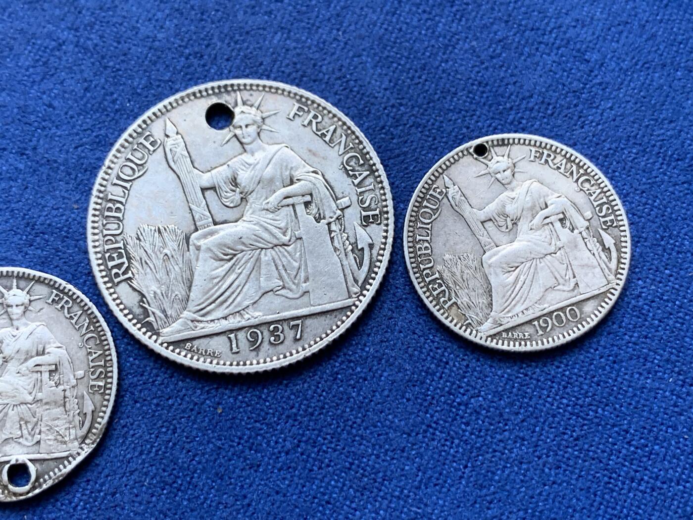 《竞宝斋》第296场- 周日，周一  2场连拍 （全场包邮） 3枚一组 法属印度支那 小银币