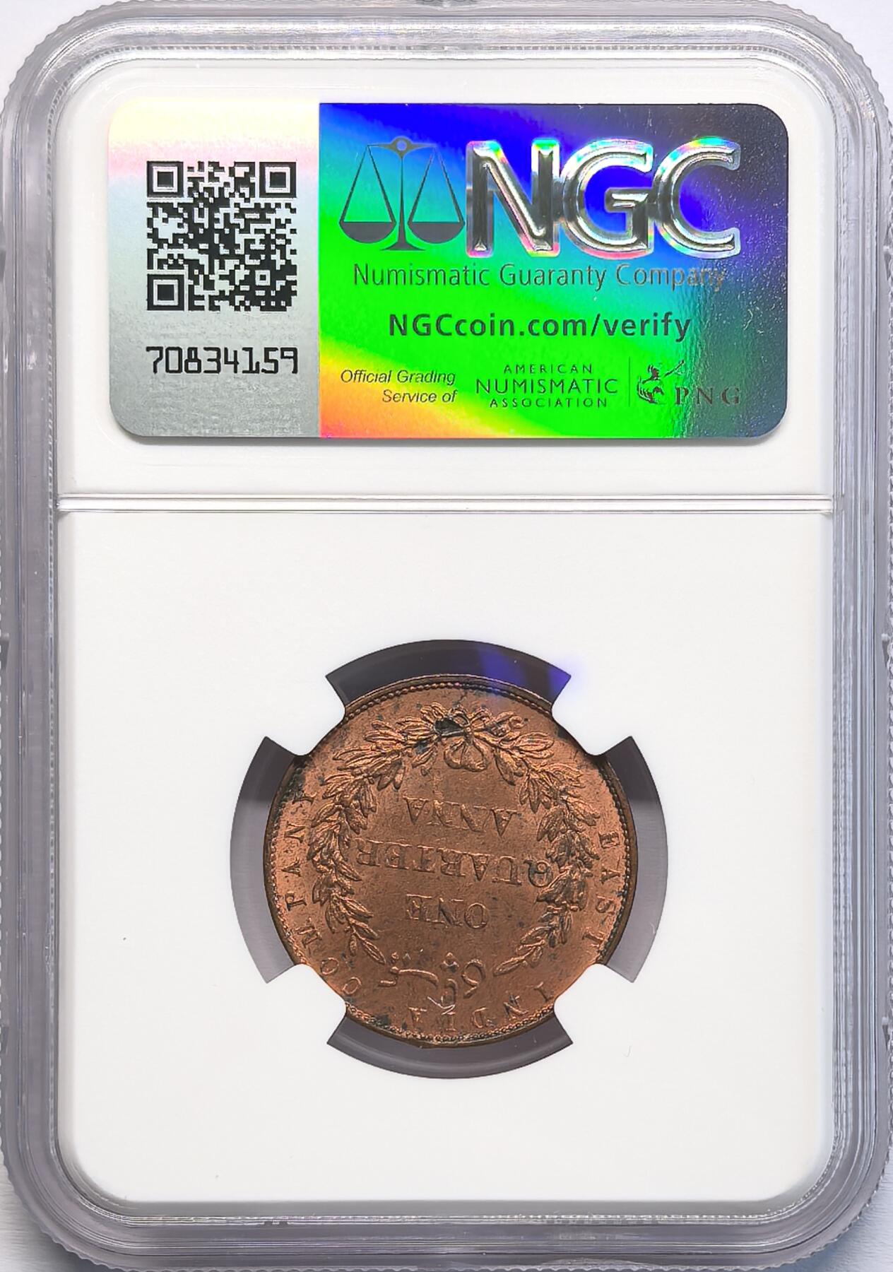 凡希社世界钱币微拍第二百八十期 1858东印度公司1/4安那铜币NGC-MS64