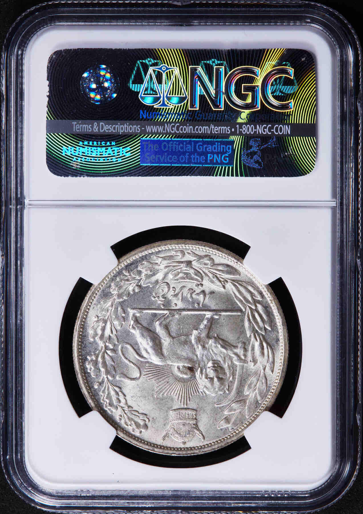 伊朗1927年L厂礼萨汗巴列维时期5000第纳尔银币 NGC MS64