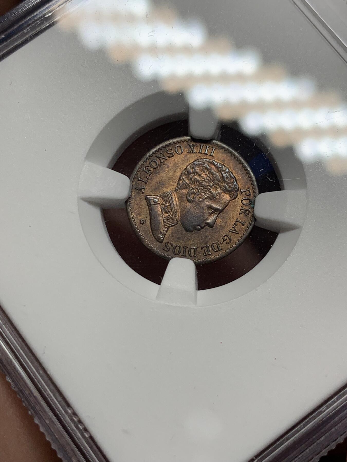 《竞宝斋》第296场- 周日，周一  2场连拍 （全场包邮） NGC MS63BN 西班牙1906年阿方索十三世1分铜币