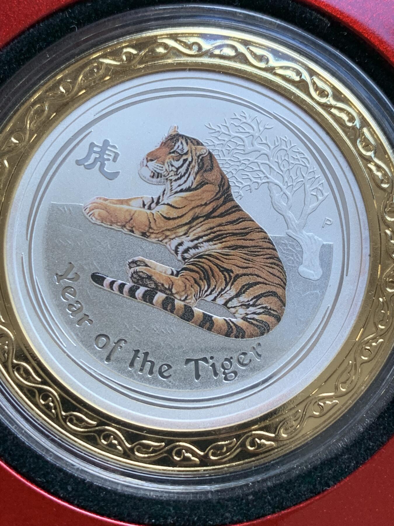 《竞宝斋》第296场- 周日，周一  2场连拍 （全场包邮） 虎年生肖彩色大银币 999纯银 澳大利亚珀斯造币厂铸