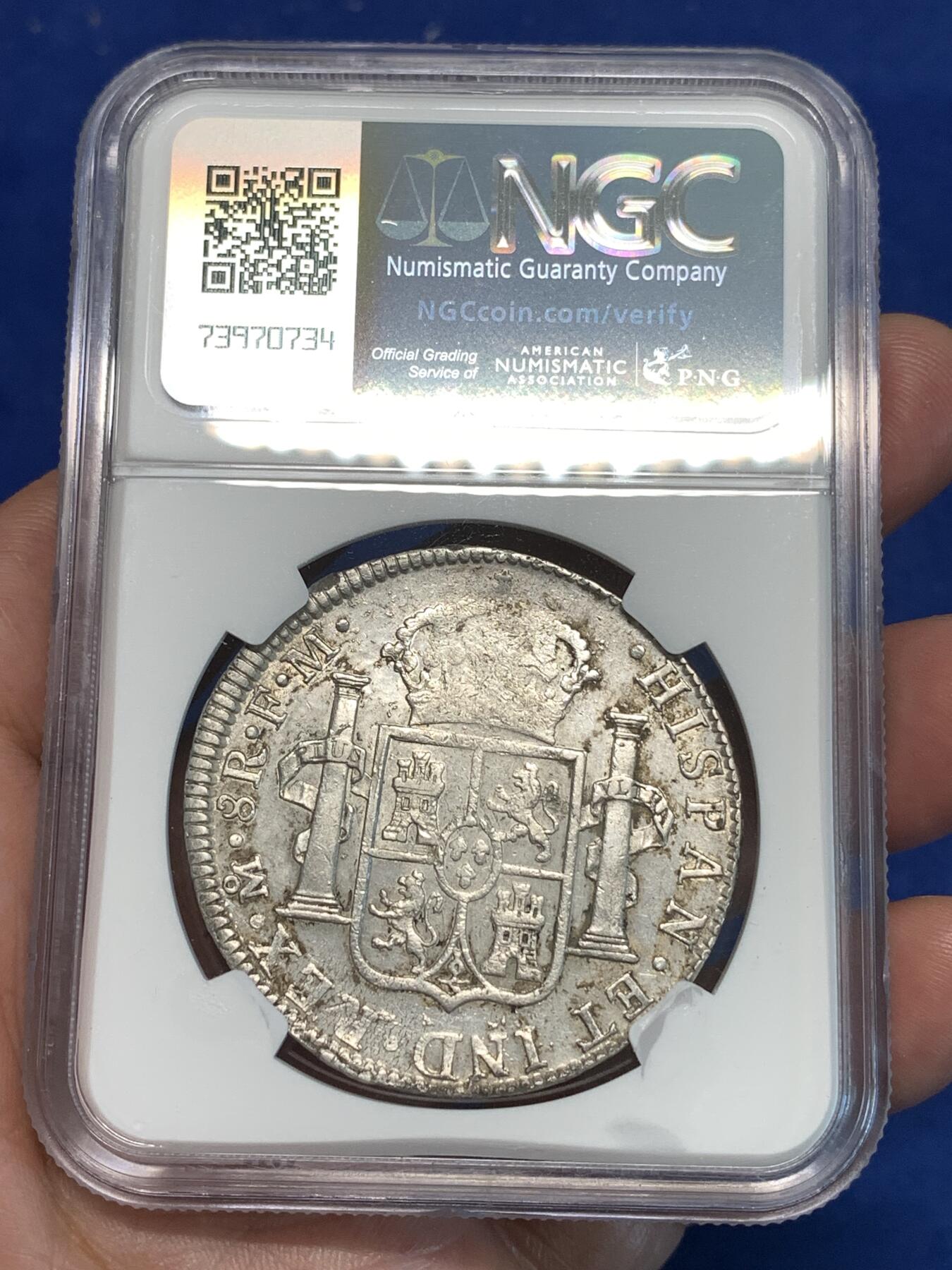 《竞宝斋》第296场- 周日，周一  2场连拍 （全场包邮） NGC AUD 1799年早期墨西哥卡四双柱 无戳好品