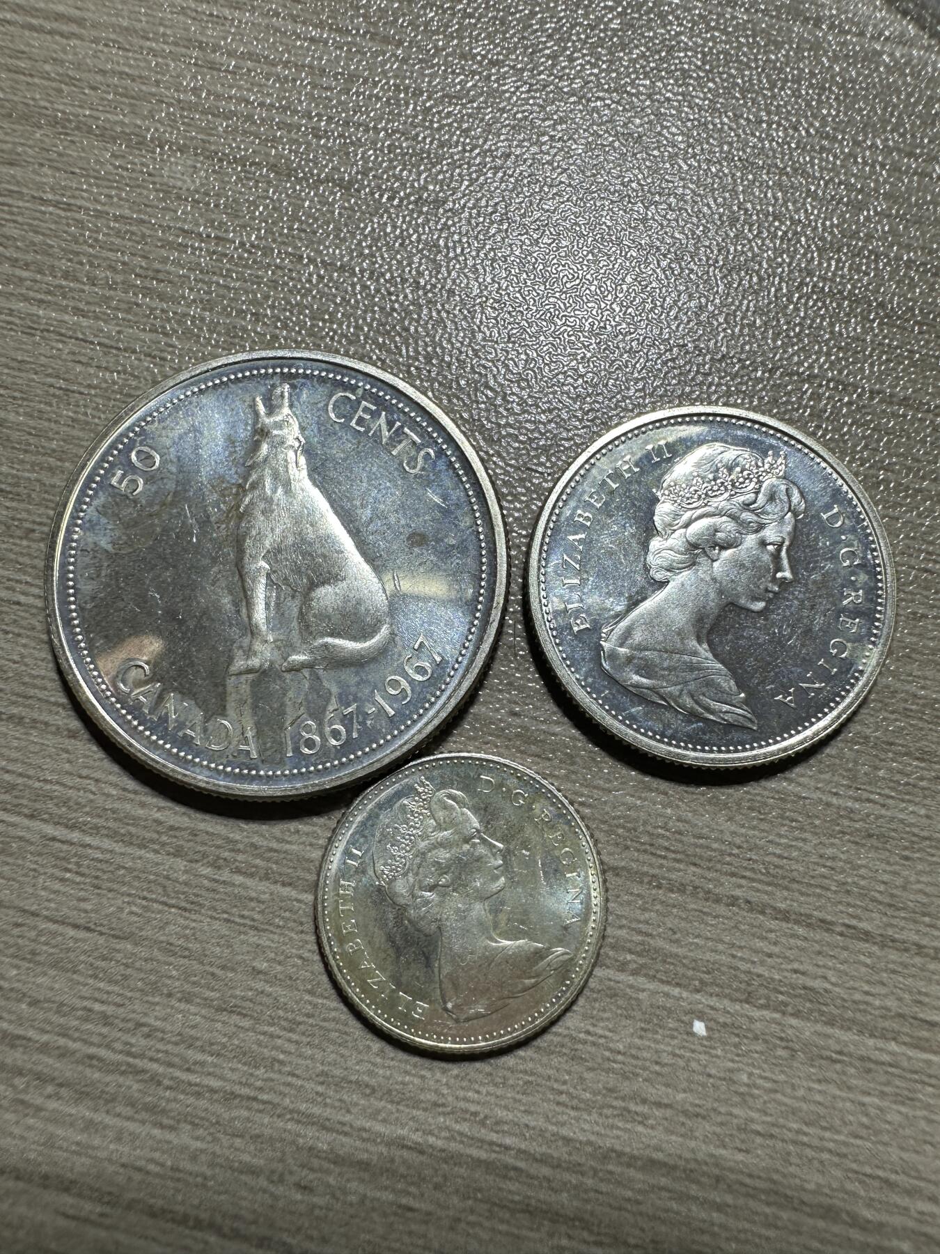 精美外币裸币专场-0押金 Proof，加拿大1967，建国百年系列银币3枚