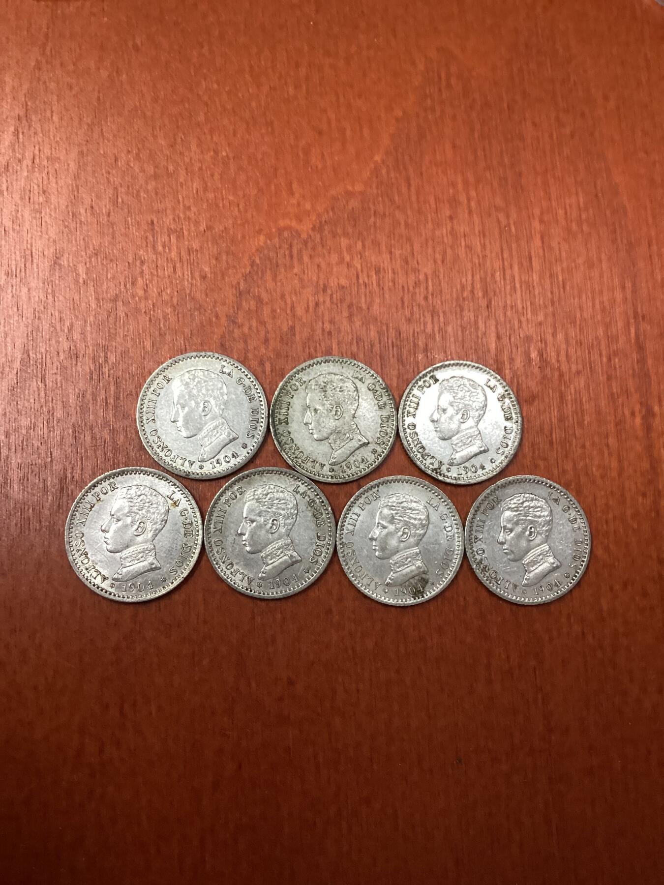 长老汇龙年精选第二十一场拍卖 1904西班牙阿方索十三世50分银币7枚好品