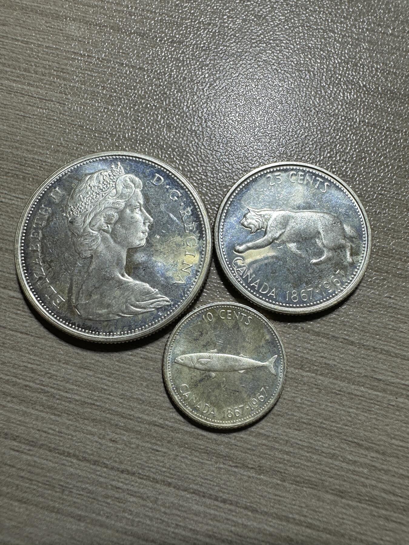精美外币裸币专场-0押金 Proof，加拿大1967，建国百年系列银币3枚