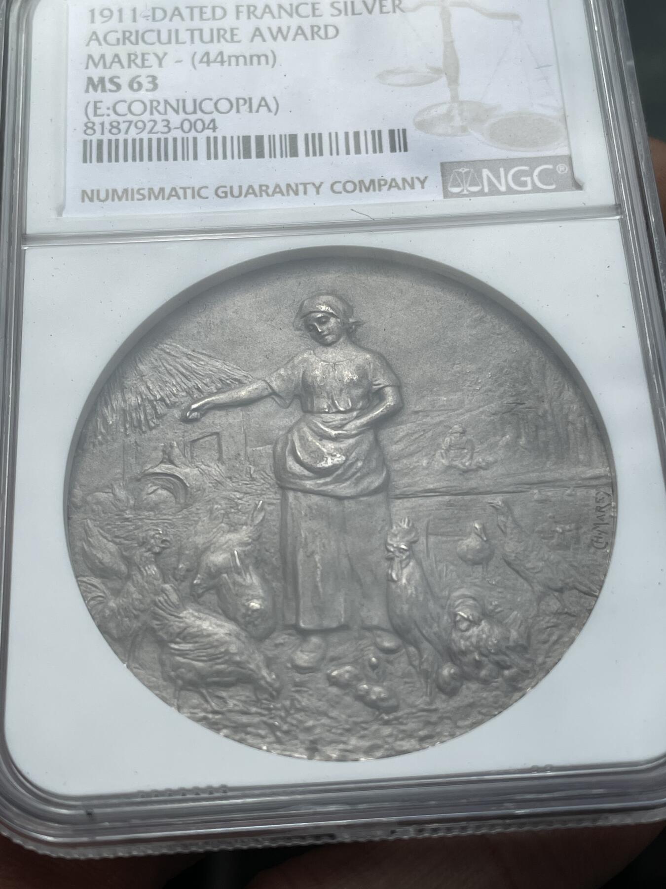 「木头集藏」章牌精品专场！ Marey～1911年法国农业银章  直径：44 mm