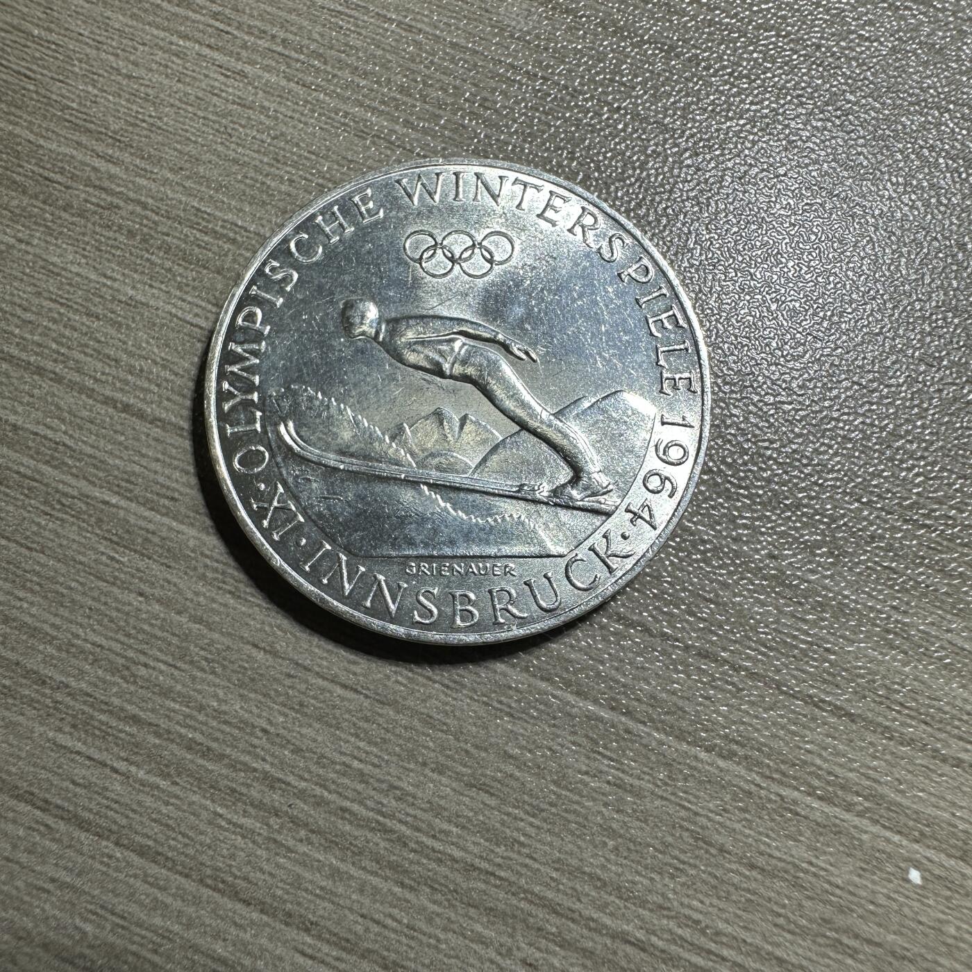 精美外币裸币专场-0押金 奥地利 1964年 冬奥会  50先令 20克 0.9银 UNC