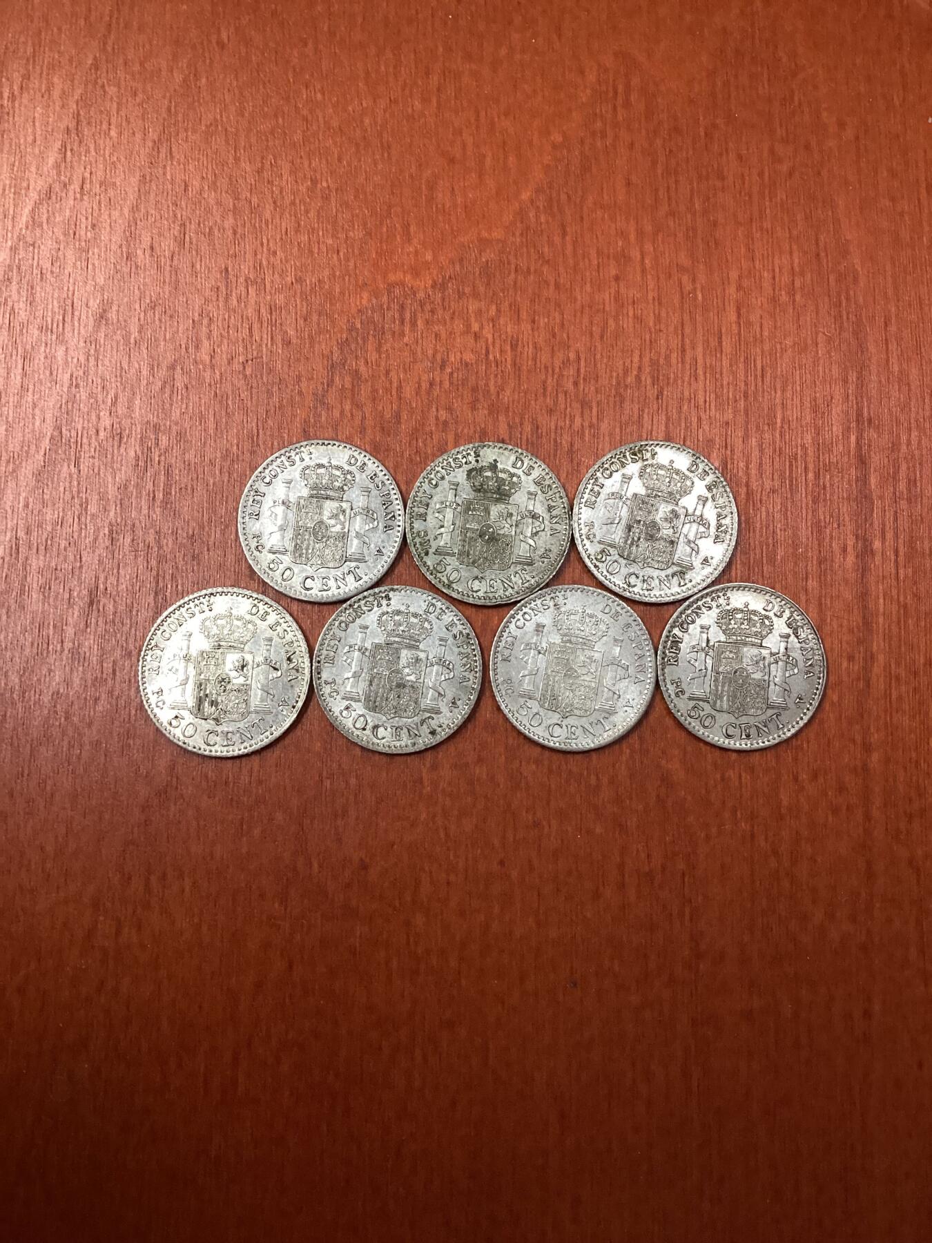 长老汇龙年精选第二十一场拍卖 1904西班牙阿方索十三世50分银币7枚好品