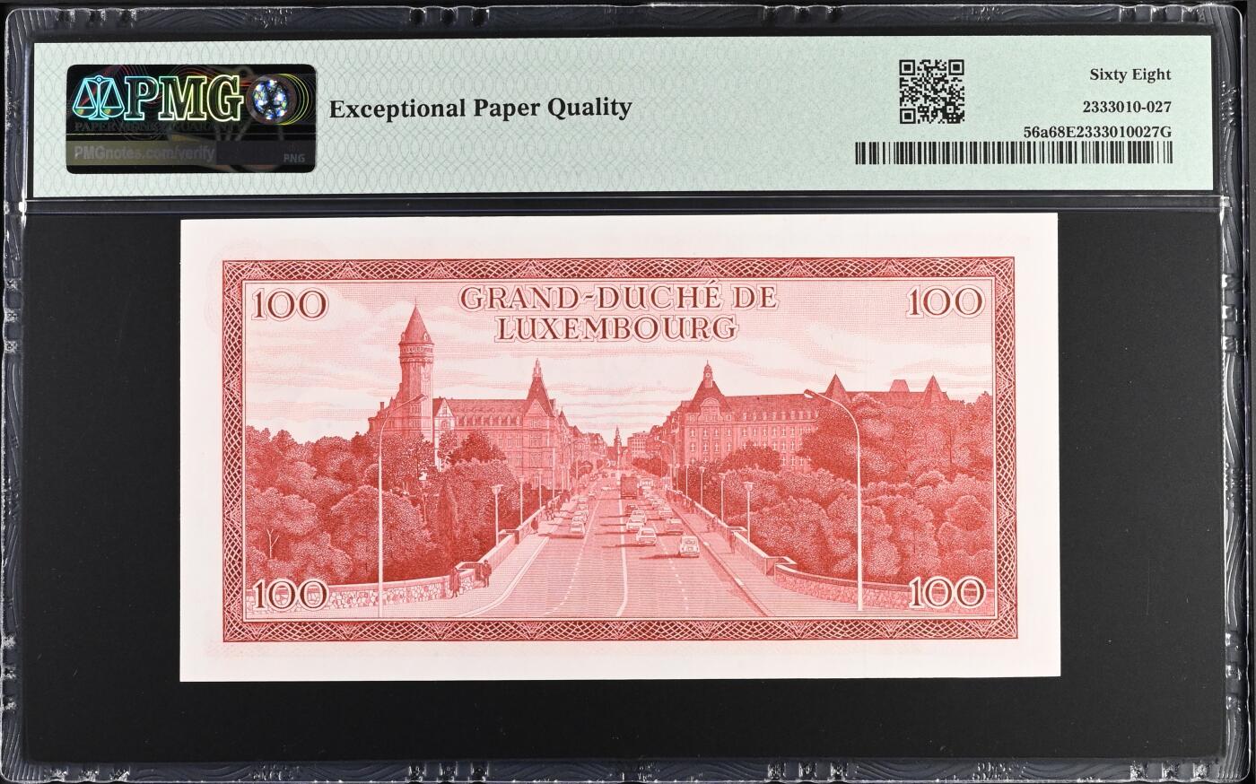 收藏联盟Quantum Auction 第368期拍卖  卢森堡大公国1970年100法郎首发A冠 PMG68 冠军分