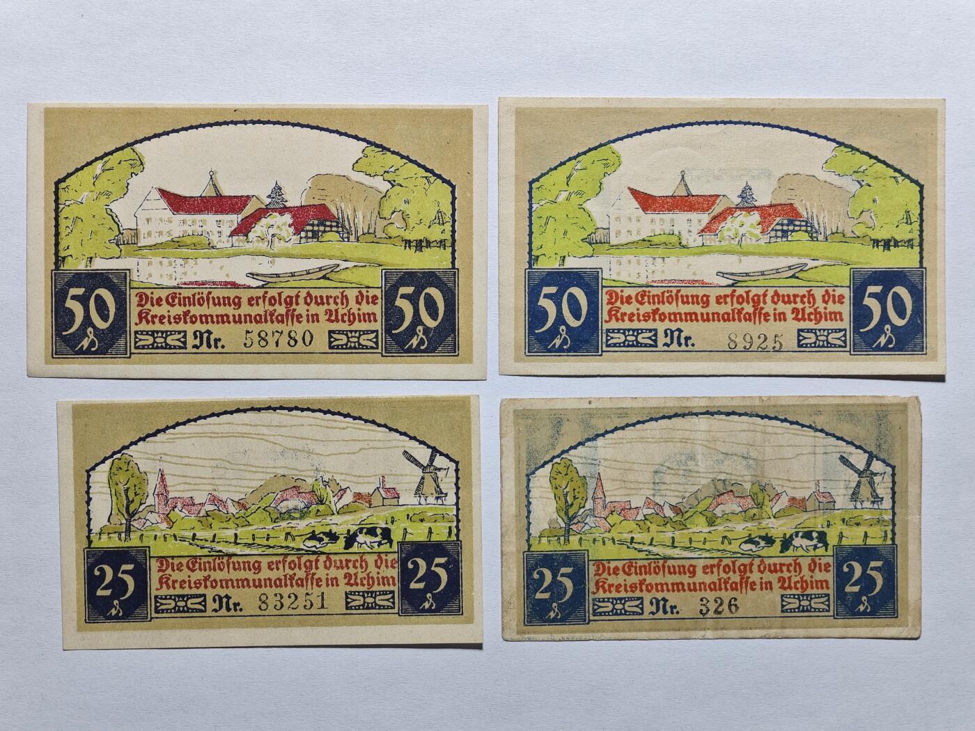 外币专场240922第十二场 德国🇩🇪紧急状态纸币，1921年阿希姆镇与汉堡市，品相如图，7张一组。