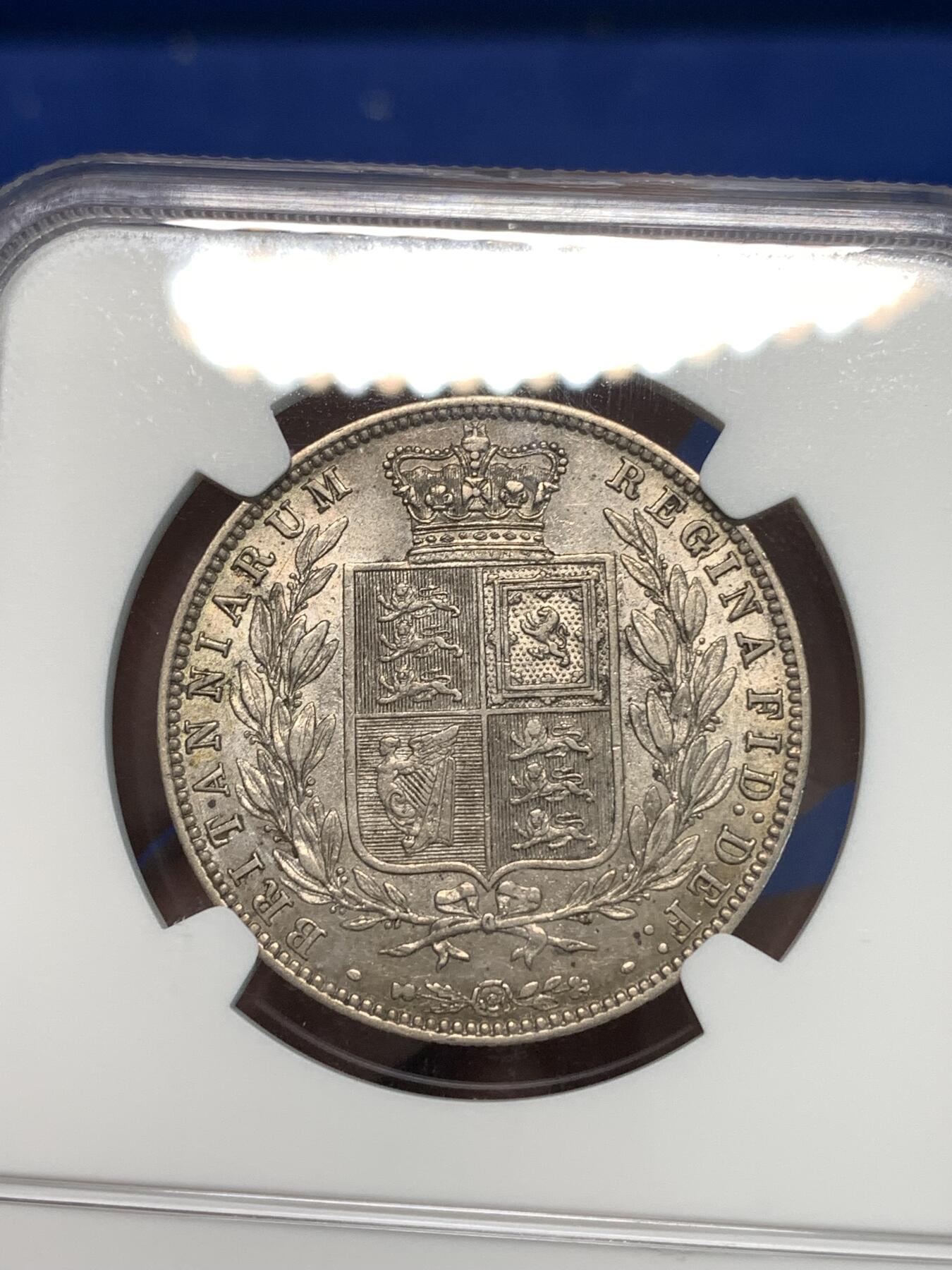 《竞宝斋》第297场- 周日，周一  2场连拍 （全场包邮） NGC AU58 英国 1878年 半克朗 维多利亚 银币 原味包浆