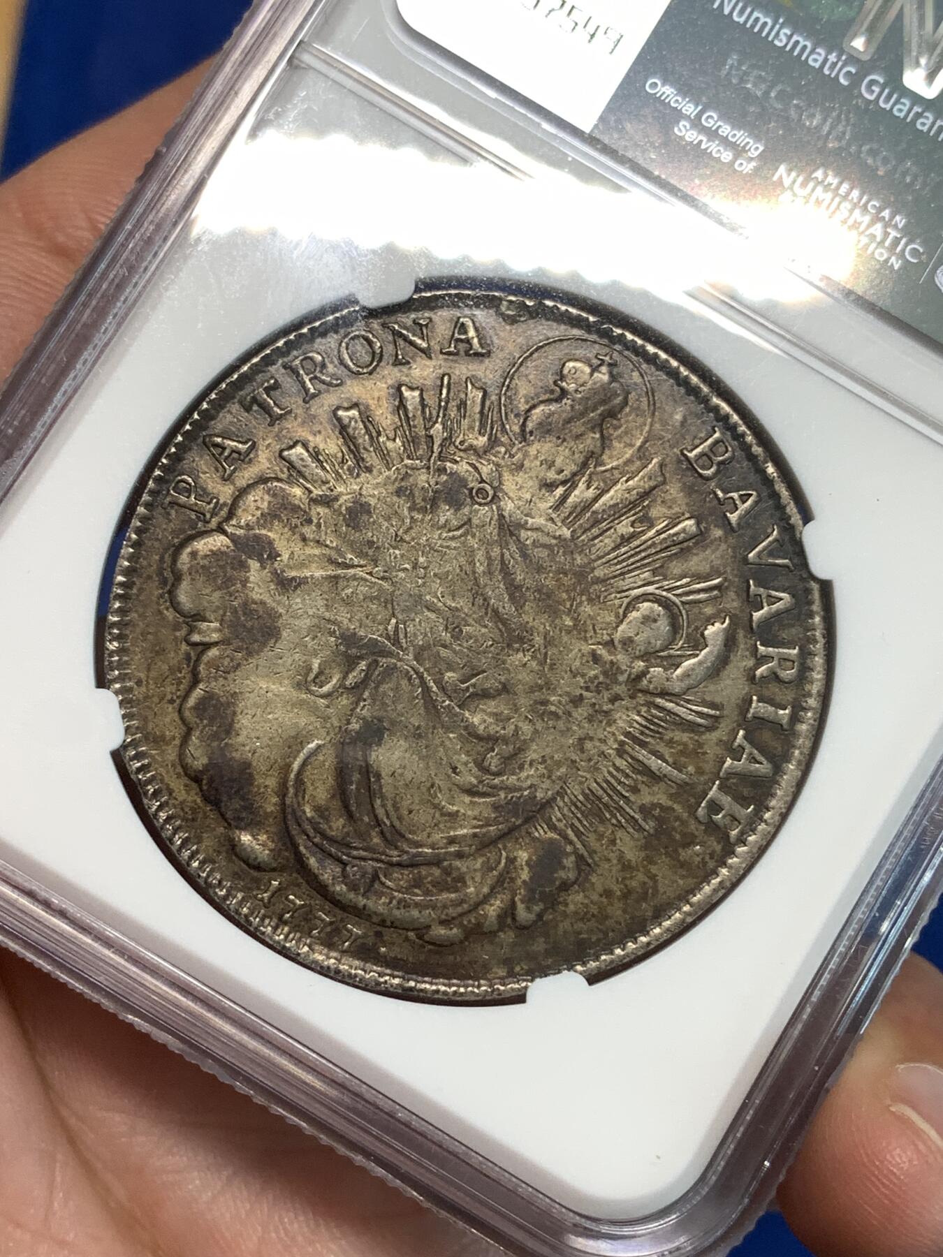 《竞宝斋》第297场- 周日，周一  2场连拍 （全场包邮） NGC VFD 德国巴伐利亚1777年圣母抱婴酱彩泰勒银币