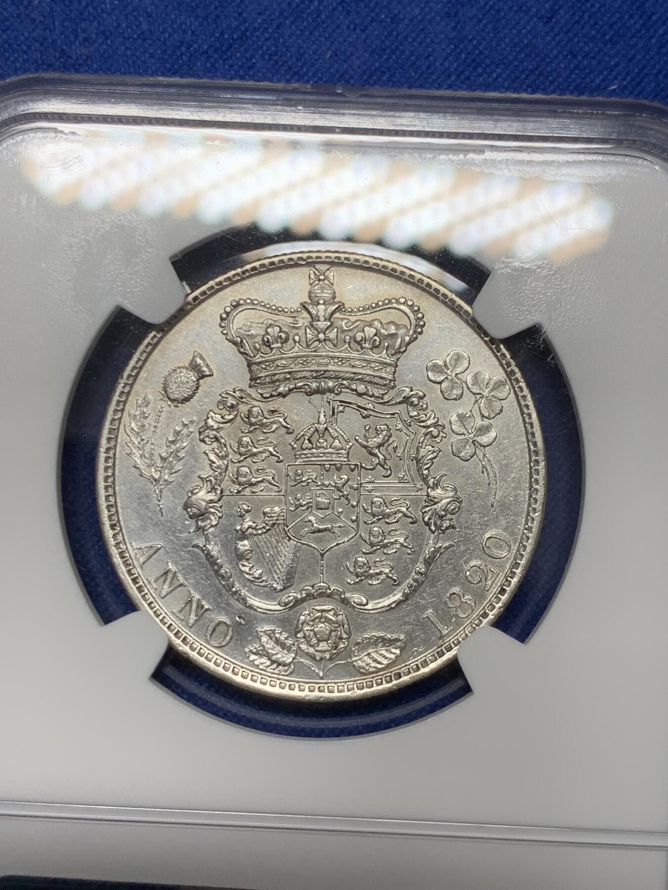 《竞宝斋》第297场- 周日，周一  2场连拍 （全场包邮） NGC UNC 1820年英国乔治四世半克朗银币 两面细节保留清晰 状态不错