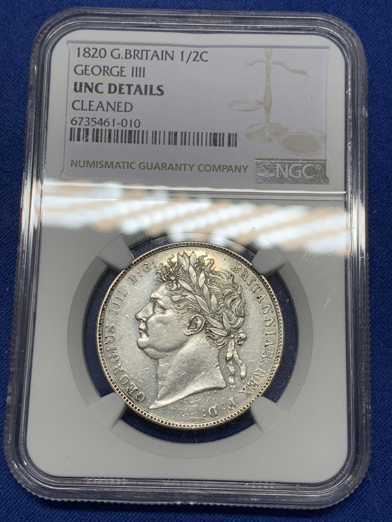 《竞宝斋》第297场- 周日，周一  2场连拍 （全场包邮） NGC UNC 1820年英国乔治四世半克朗银币 两面细节保留清晰 状态不错