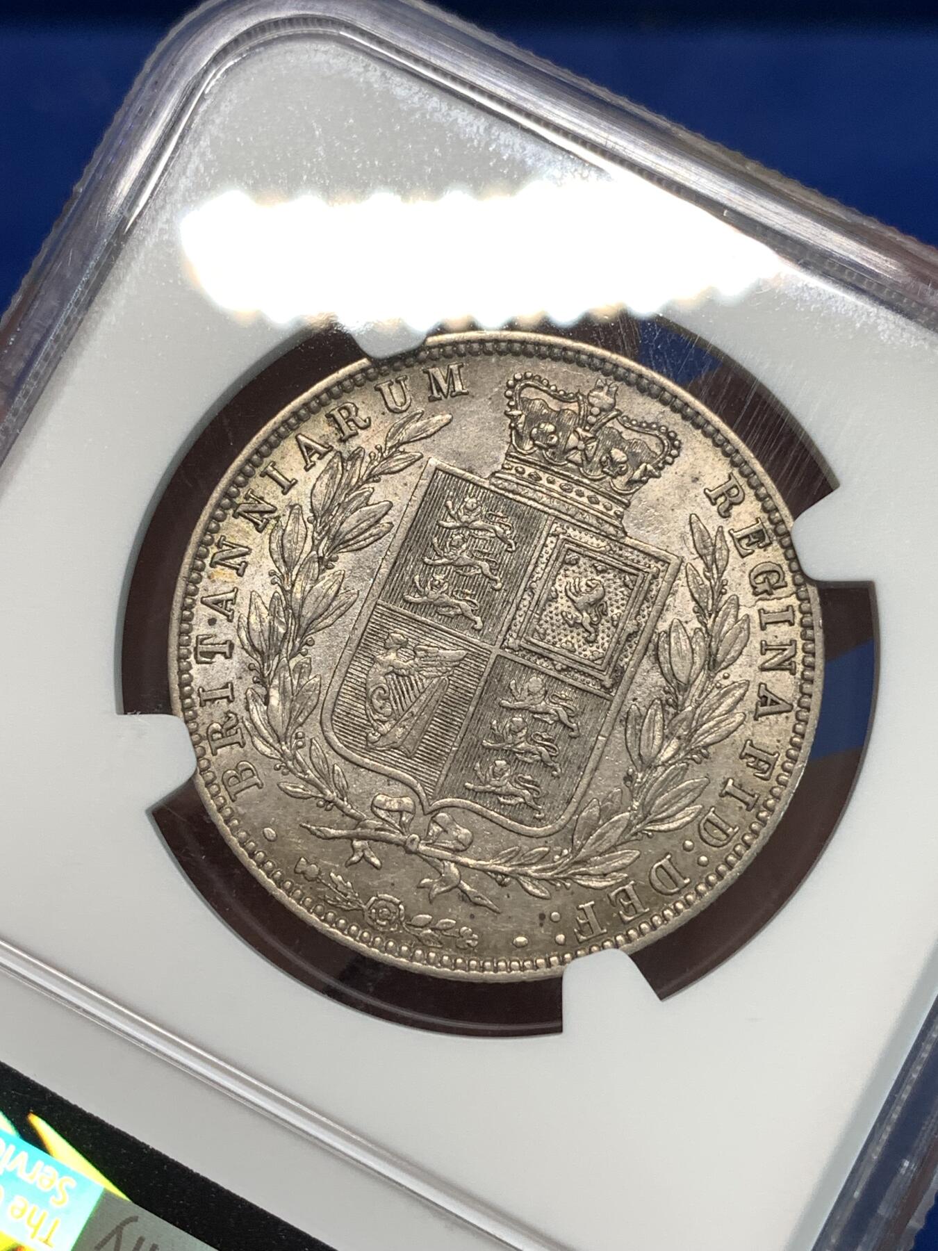 《竞宝斋》第297场- 周日，周一  2场连拍 （全场包邮） NGC AU58 英国 1878年 半克朗 维多利亚 银币 原味包浆