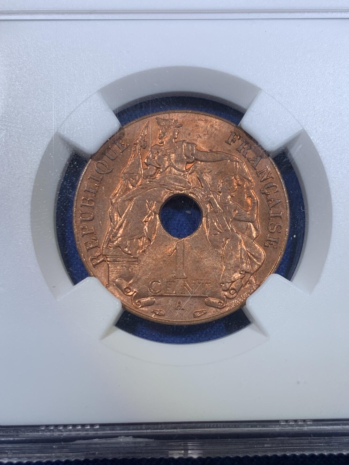 《竞宝斋》第297场- 周日，周一  2场连拍 （全场包邮） NGC MS64RB 法属印支 1939年 1分 铜币 经典品种