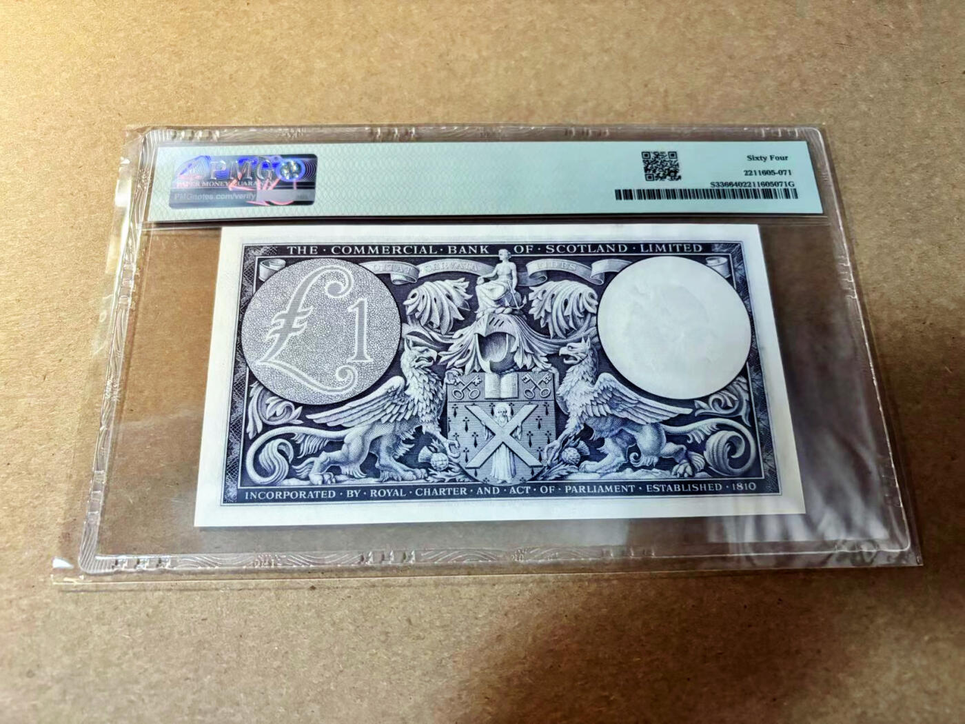 【Blue Auction】✨世界纸币精拍第526期【精】 苏格兰 1954首年1镑 PMG64  BWC双面雕刻精美 