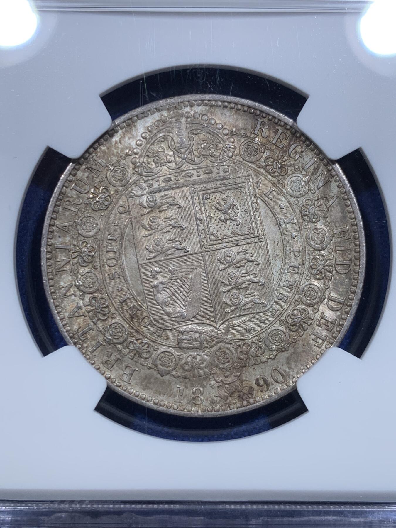 《竞宝斋》第297场- 周日，周一  2场连拍 （全场包邮） NGC MS63 英国 1890年 半克朗 维多利亚 银币 原味包浆