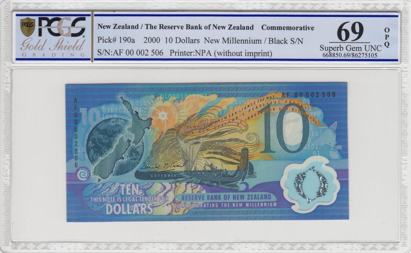 收藏联盟Quantum Auction 第368期拍卖  新西兰2000年10元千禧年纪念钞 PCGS69 千位号 号码无347