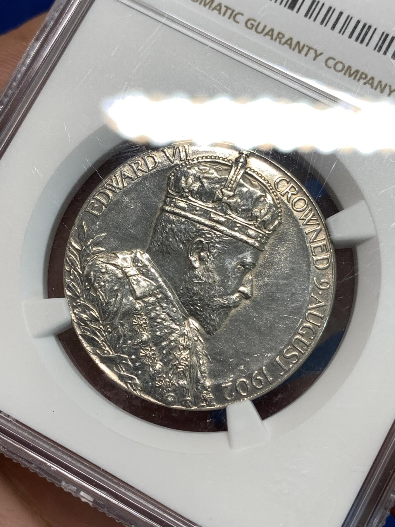 《竞宝斋》第297场- 周日，周一  2场连拍 （全场包邮） NGC UNCD 1902爱德华七世登基纪念银章 性价比好
