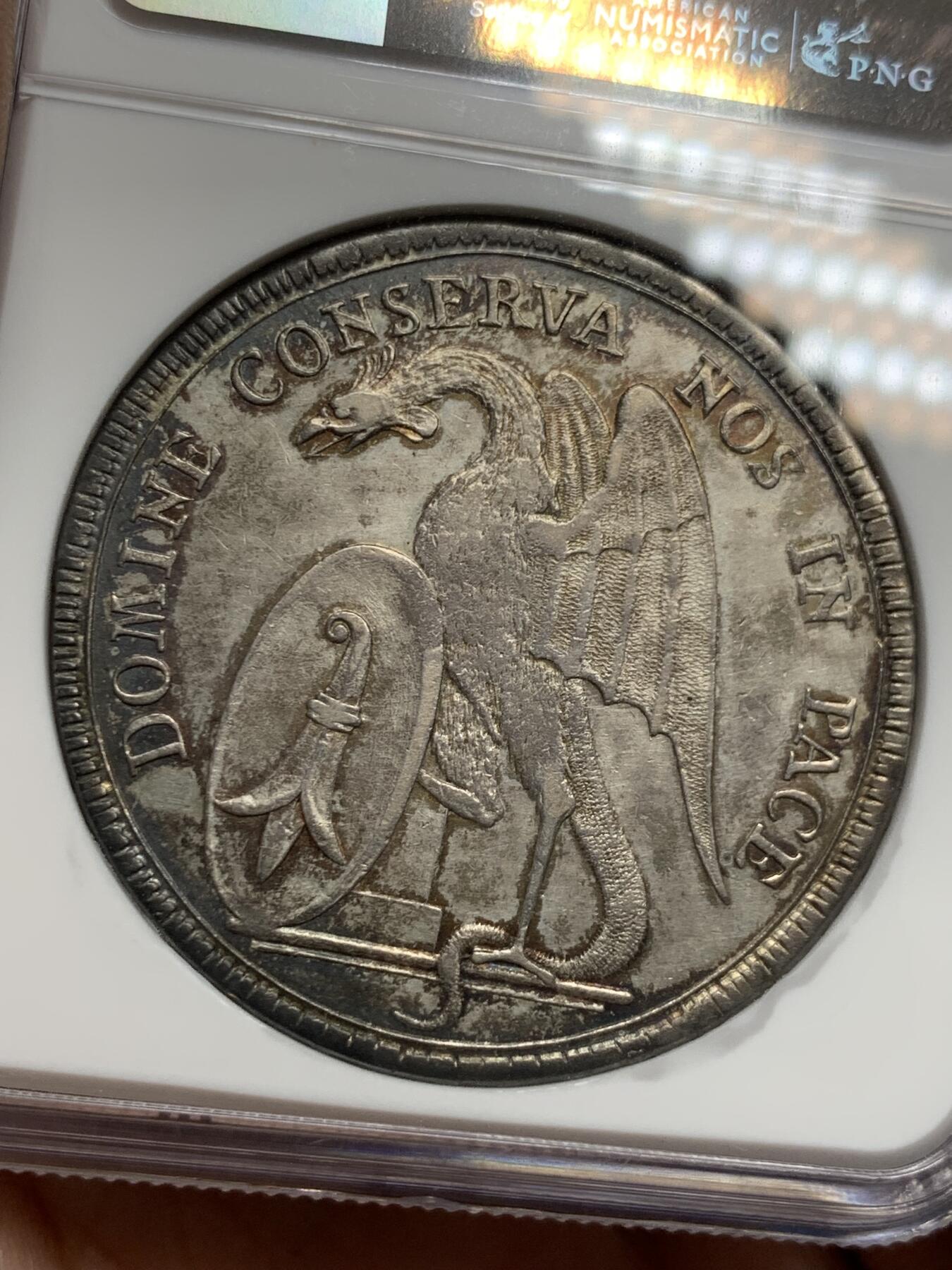 《竞宝斋》第297场- 周日，周一  2场连拍 （全场包邮） NGC AU55 瑞士 1793 巴塞尔 景观泰勒大银币 瑞士景观稳步上涨品种 打制好的不多见 低评