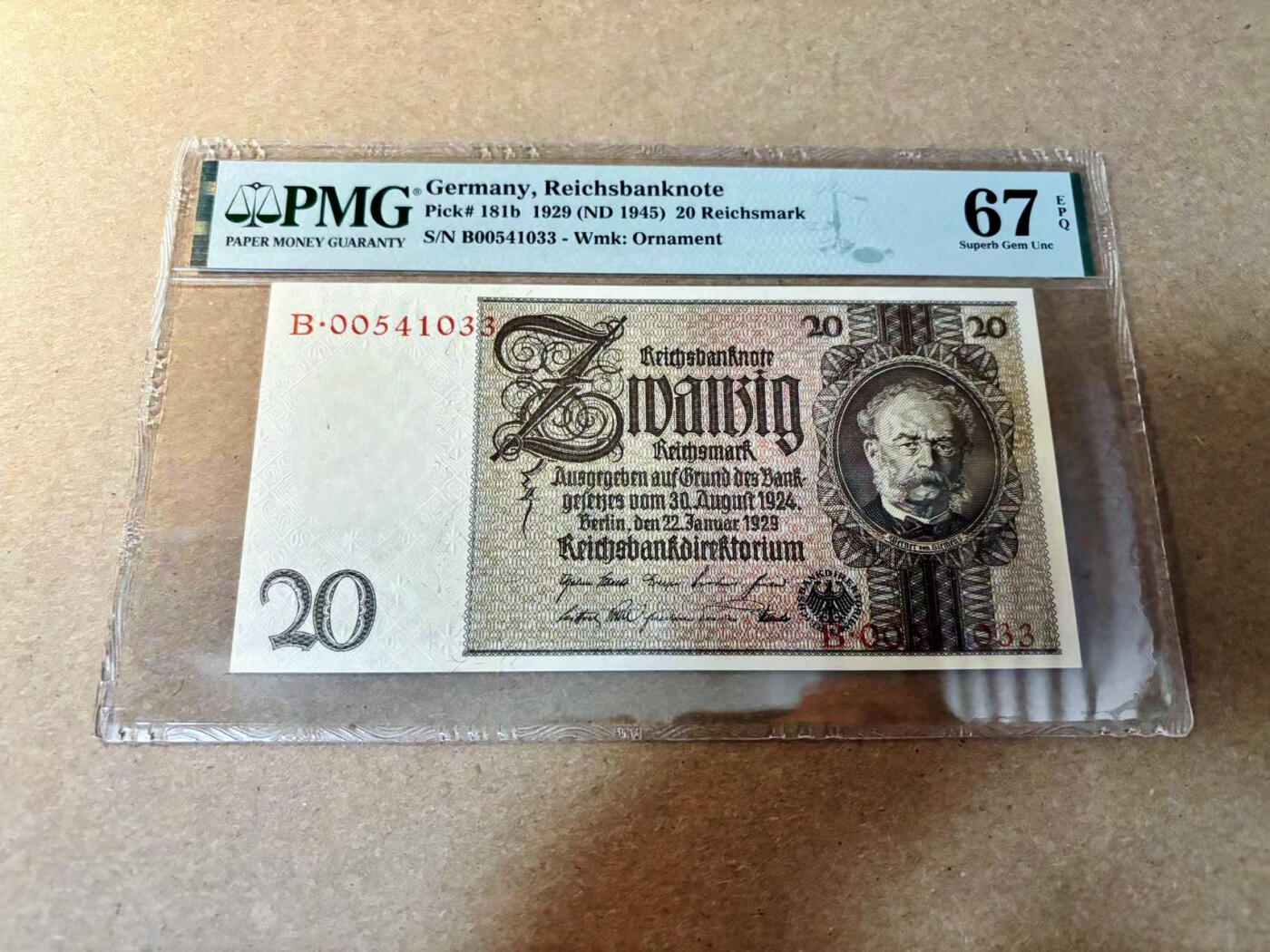 【Blue Auction】✨世界纸币精拍第526期【精】 德国 1929年20马克 PMG67EPQ 高分